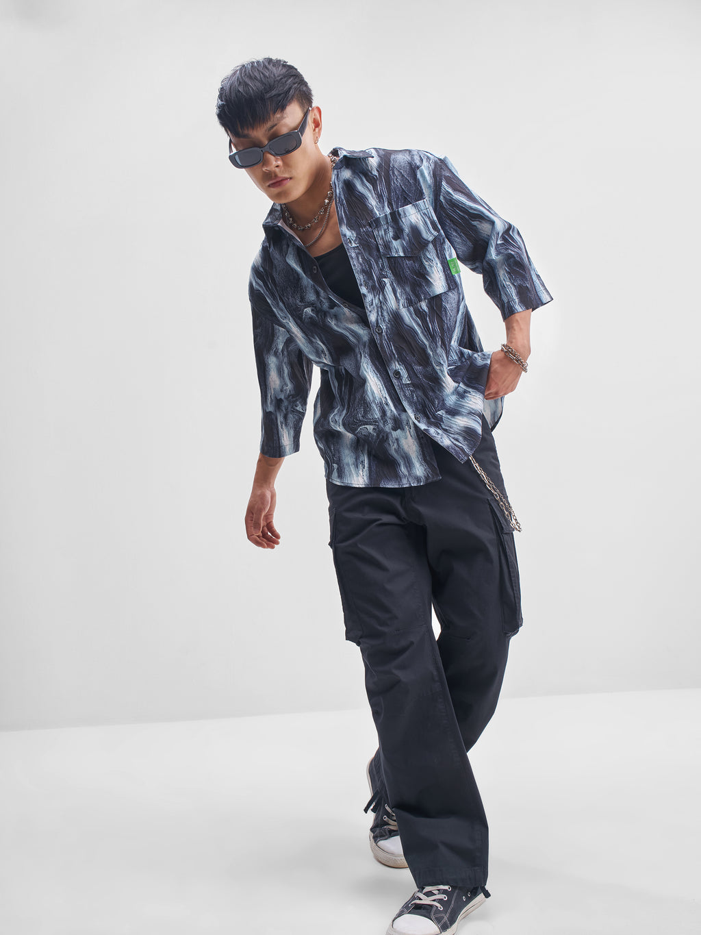 Highlander Men Blue Printed Oversized Fit Casual Shirt - Blue - Image 2