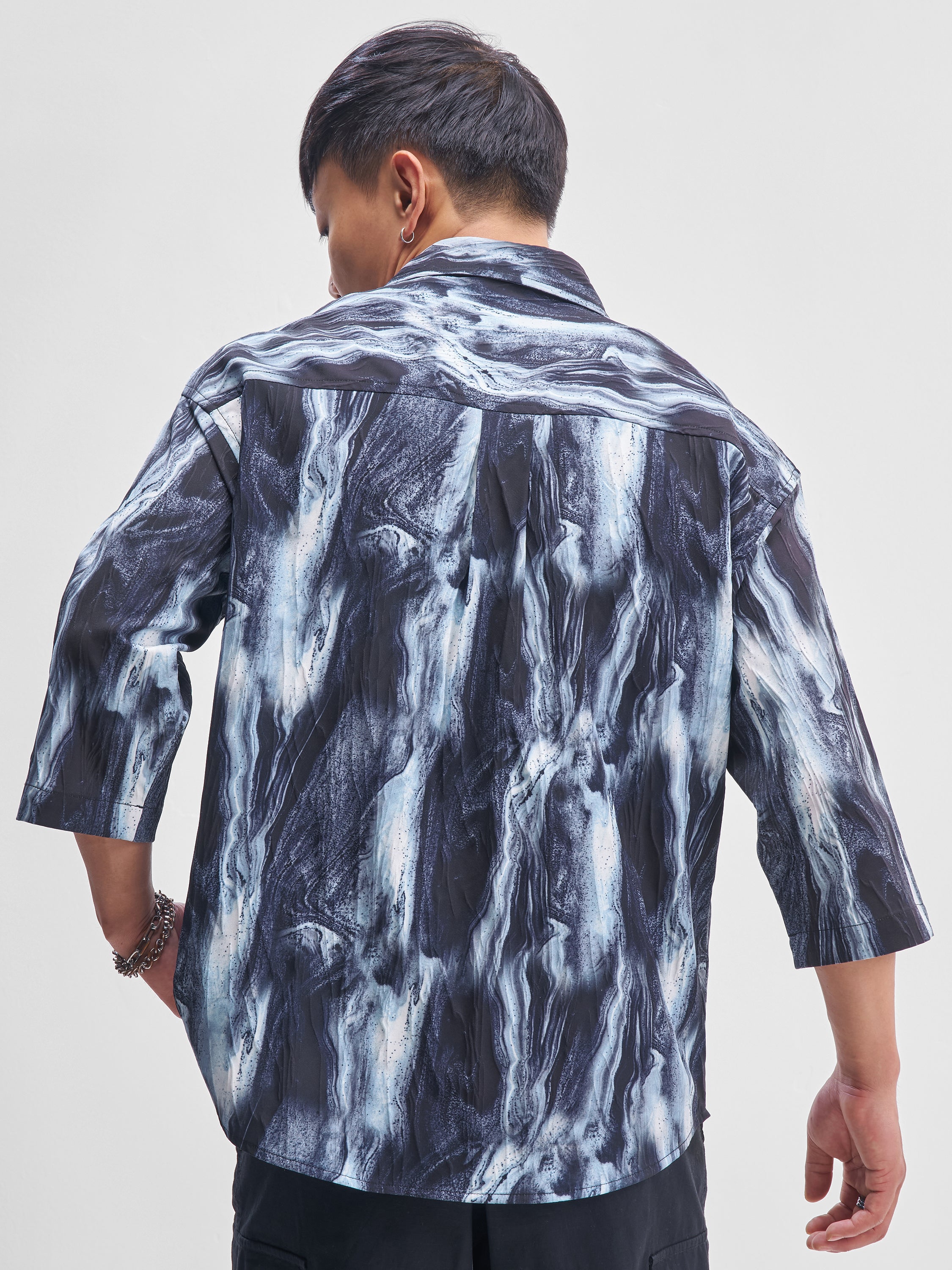 Highlander Men Blue Printed Oversized Fit Casual Shirt - Blue - Image 3