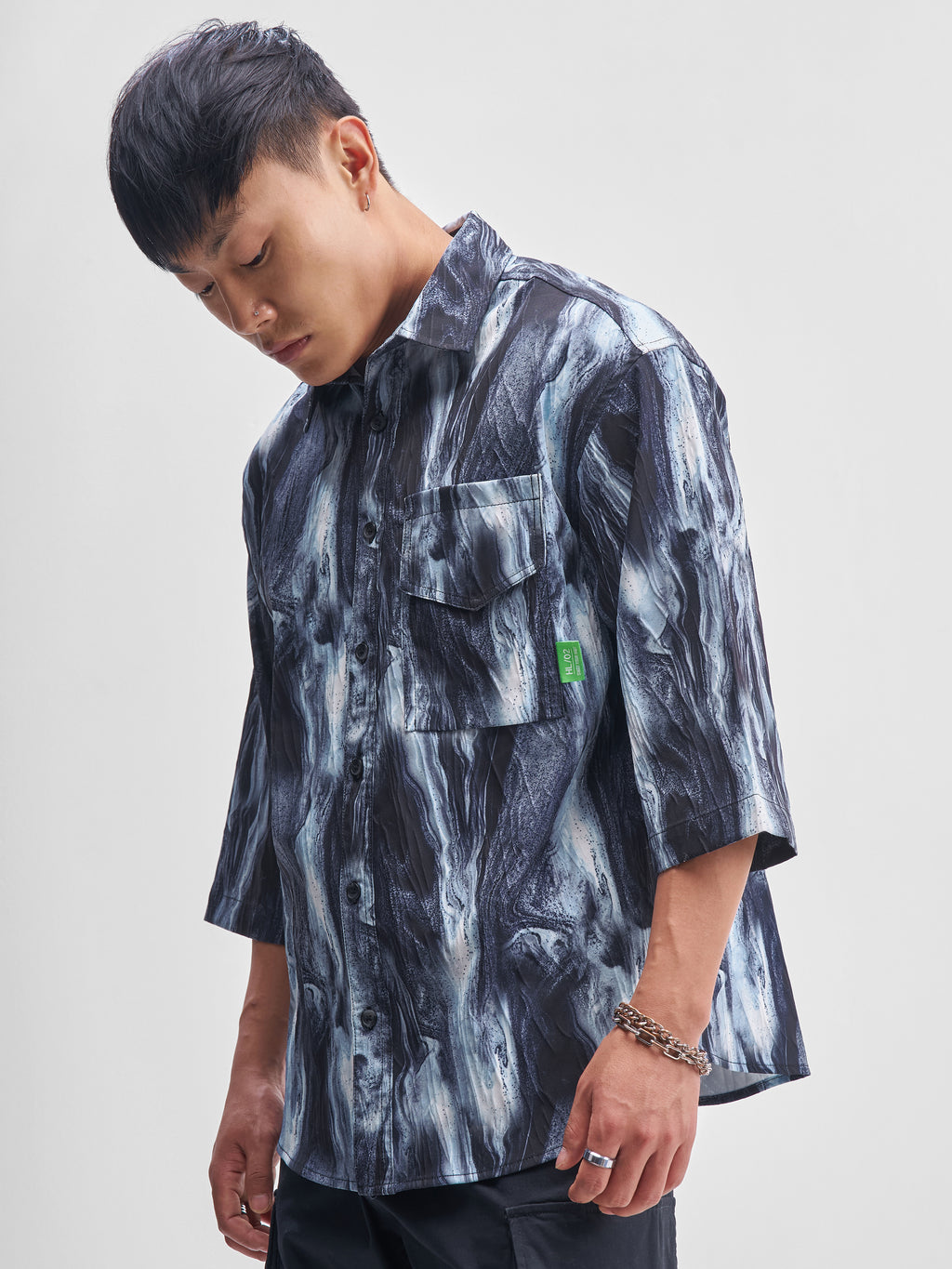 Highlander Men Blue Printed Oversized Fit Casual Shirt - Blue - Image 4