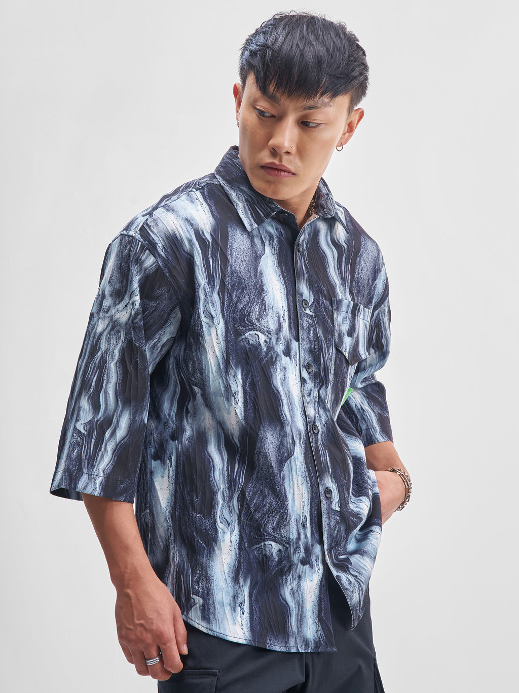Highlander Men Blue Printed Oversized Fit Casual Shirt - Blue - Image 6