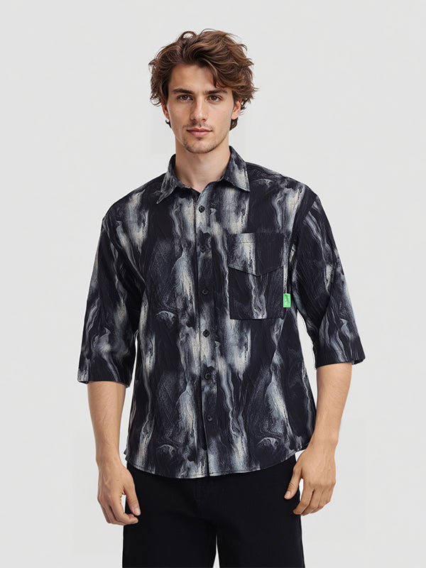 Highlander Men Black Printed Oversized Fit Casual Shirt - Black - Image 1