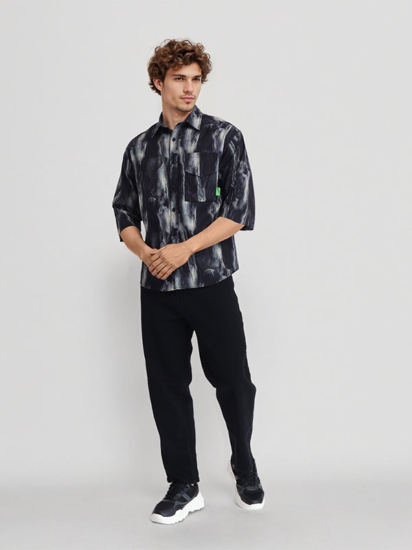 Highlander Men Black Printed Oversized Fit Casual Shirt - Black - Image 2