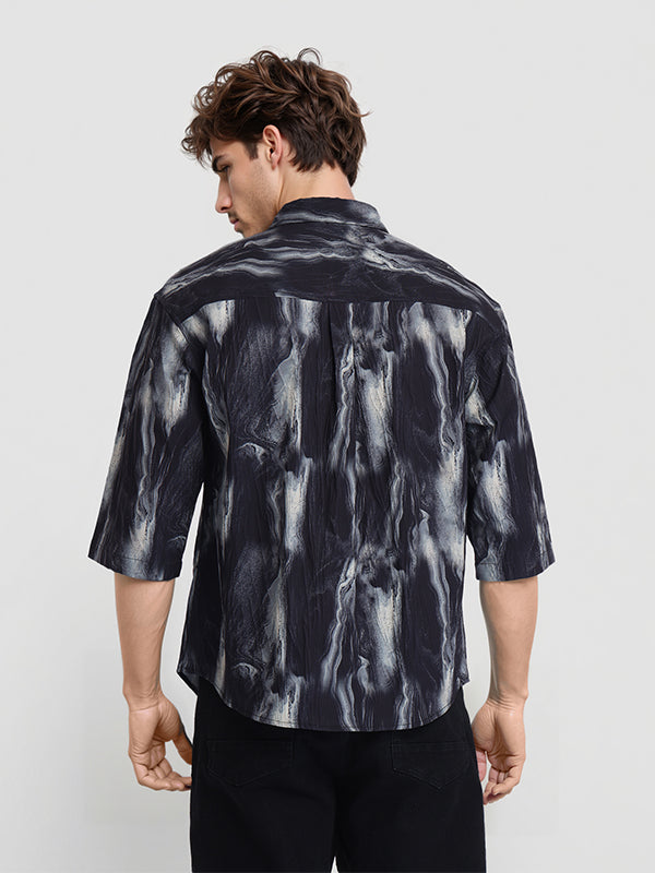 Highlander Men Black Printed Oversized Fit Casual Shirt - Black - Image 3