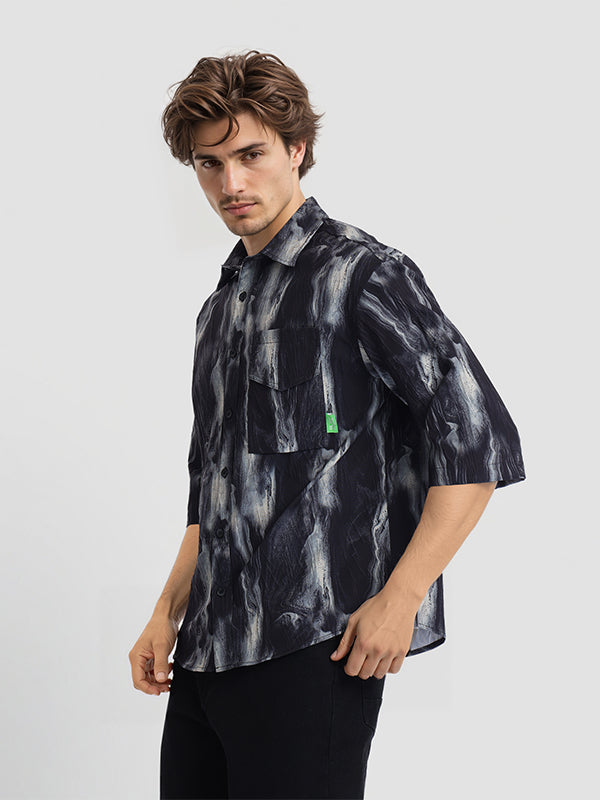Highlander Men Black Printed Oversized Fit Casual Shirt - Black - Image 4