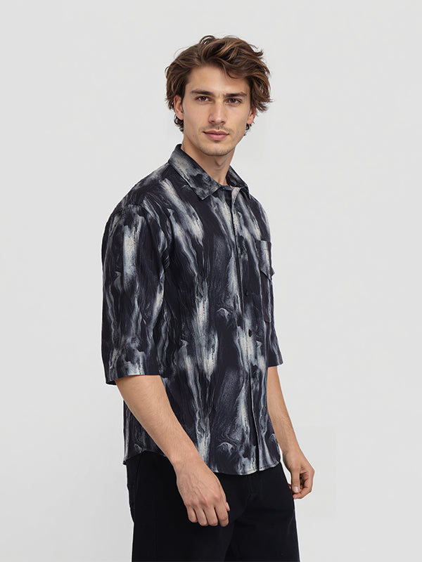Highlander Men Black Printed Oversized Fit Casual Shirt - Black - Image 6