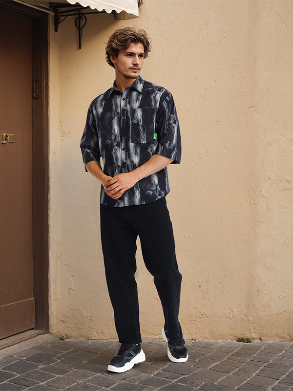Highlander Men Black Printed Oversized Fit Casual Shirt - Black - Image 7