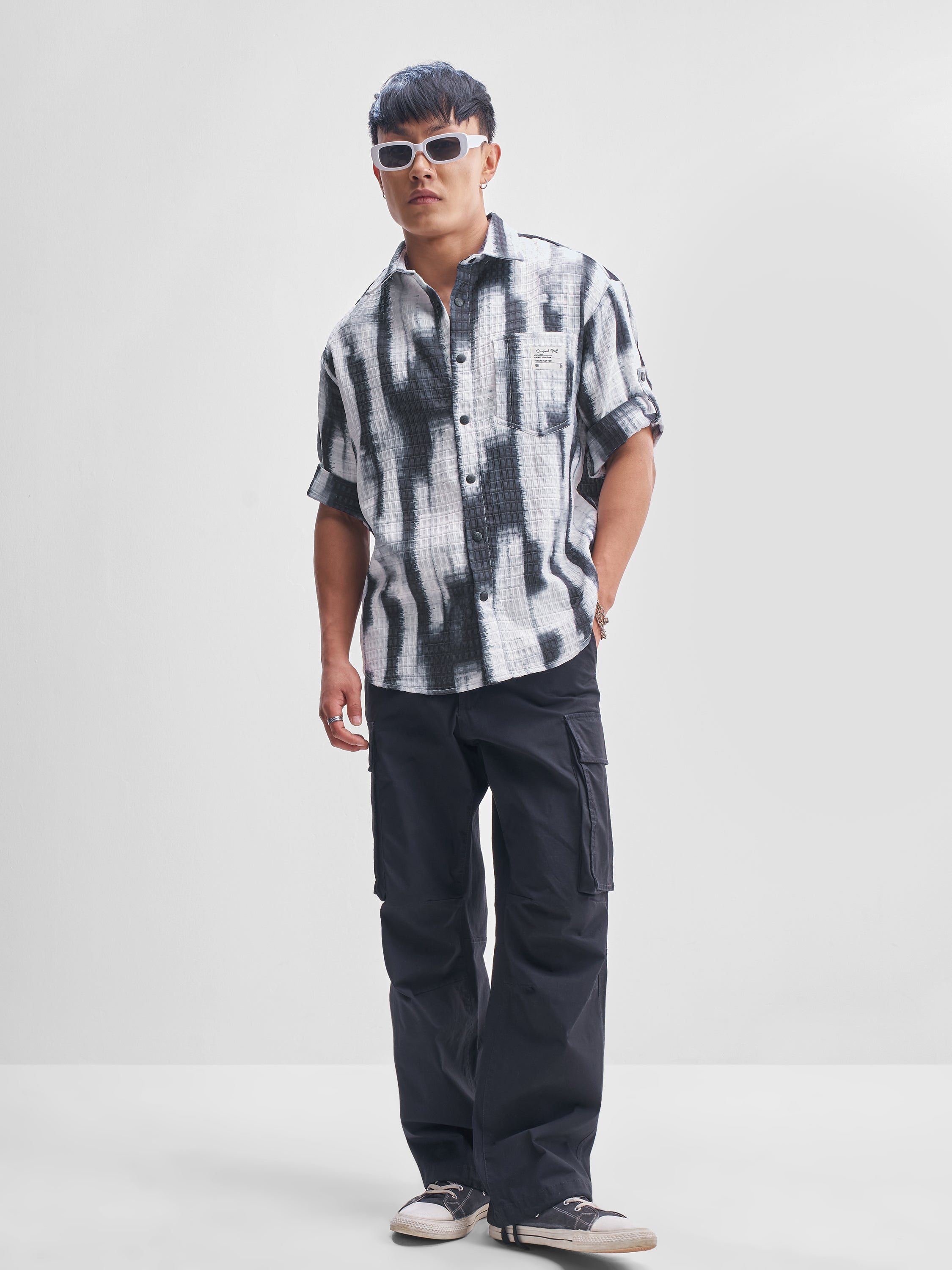 Highlander Men Navy Blue Printed Oversized Fit Casual Shirt - Navy Blue - Image 2
