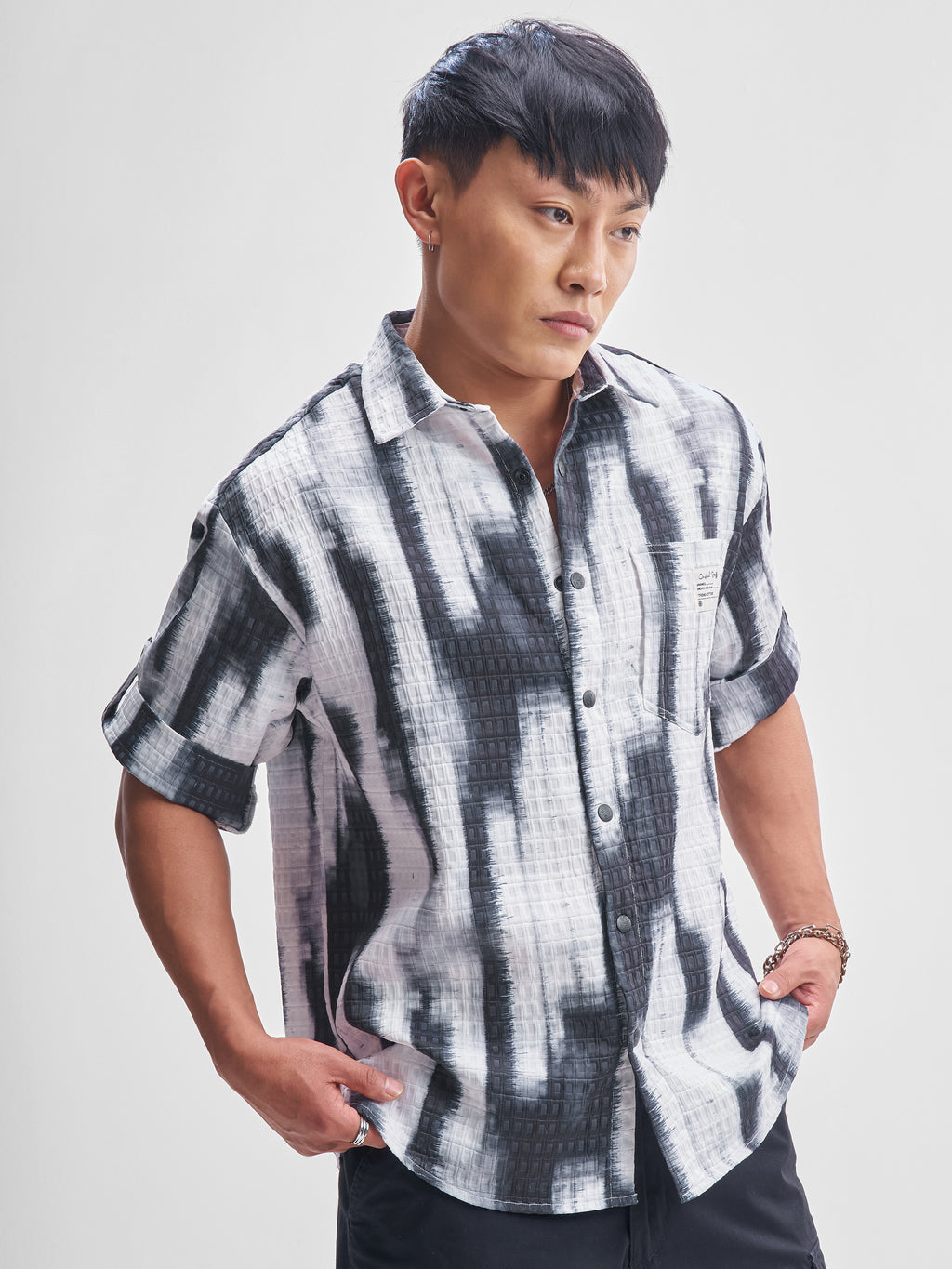 Highlander Men Navy Blue Printed Oversized Fit Casual Shirt - Navy Blue - Image 6