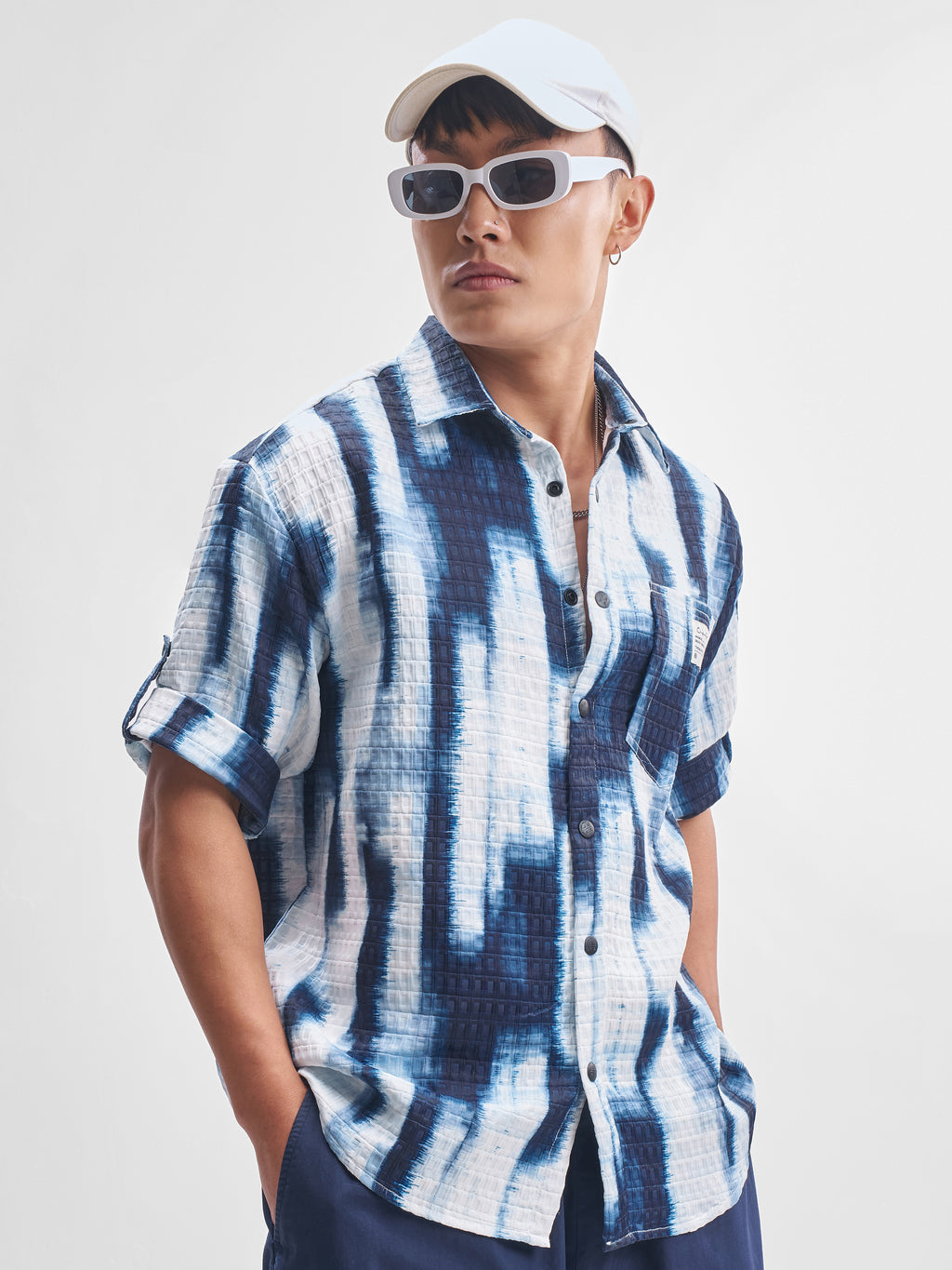 Highlander Men Blue Printed Oversized Fit Casual Shirt - Blue - Image 1