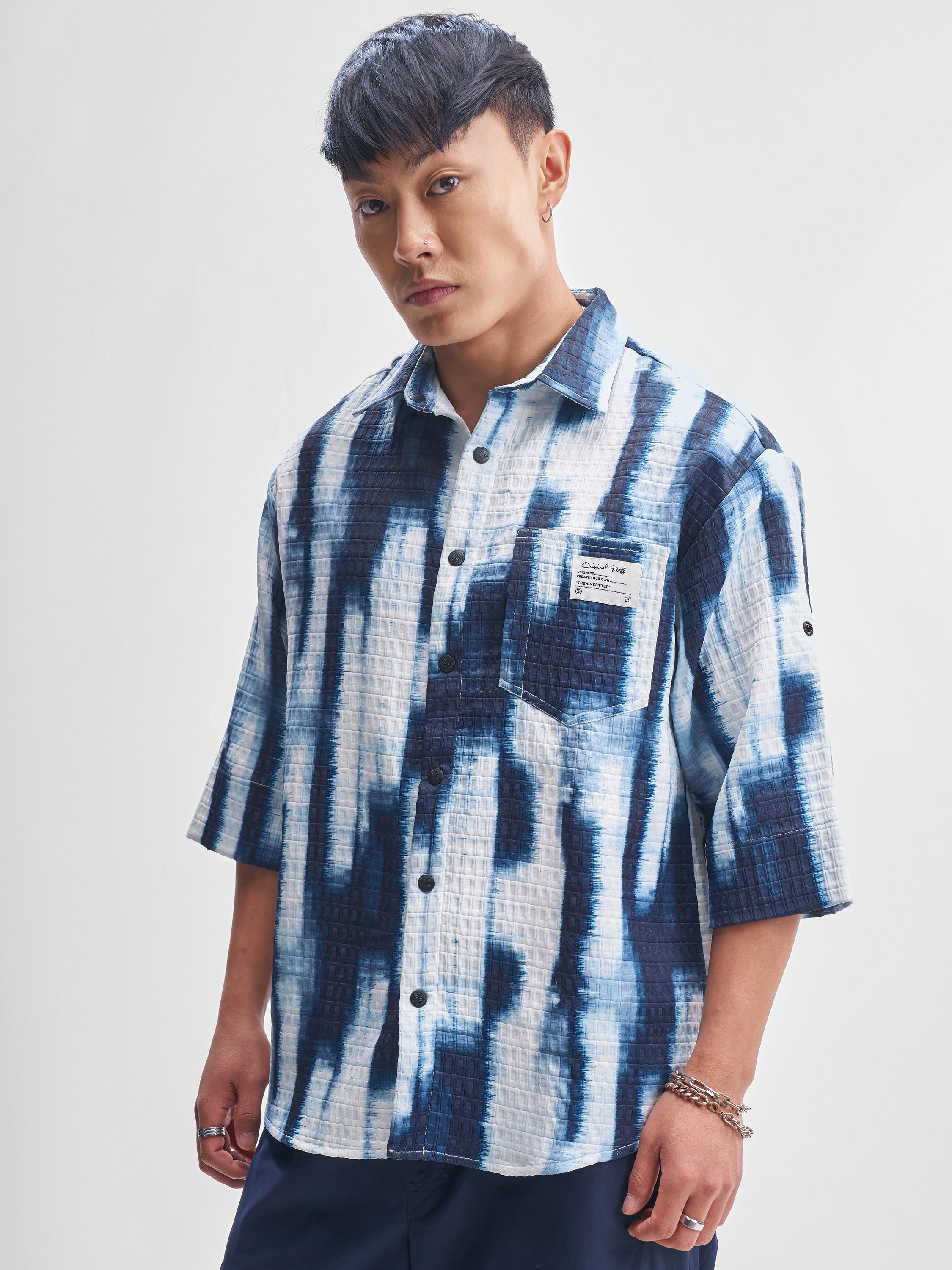 Highlander Men Blue Printed Oversized Fit Casual Shirt - Blue - Image 4