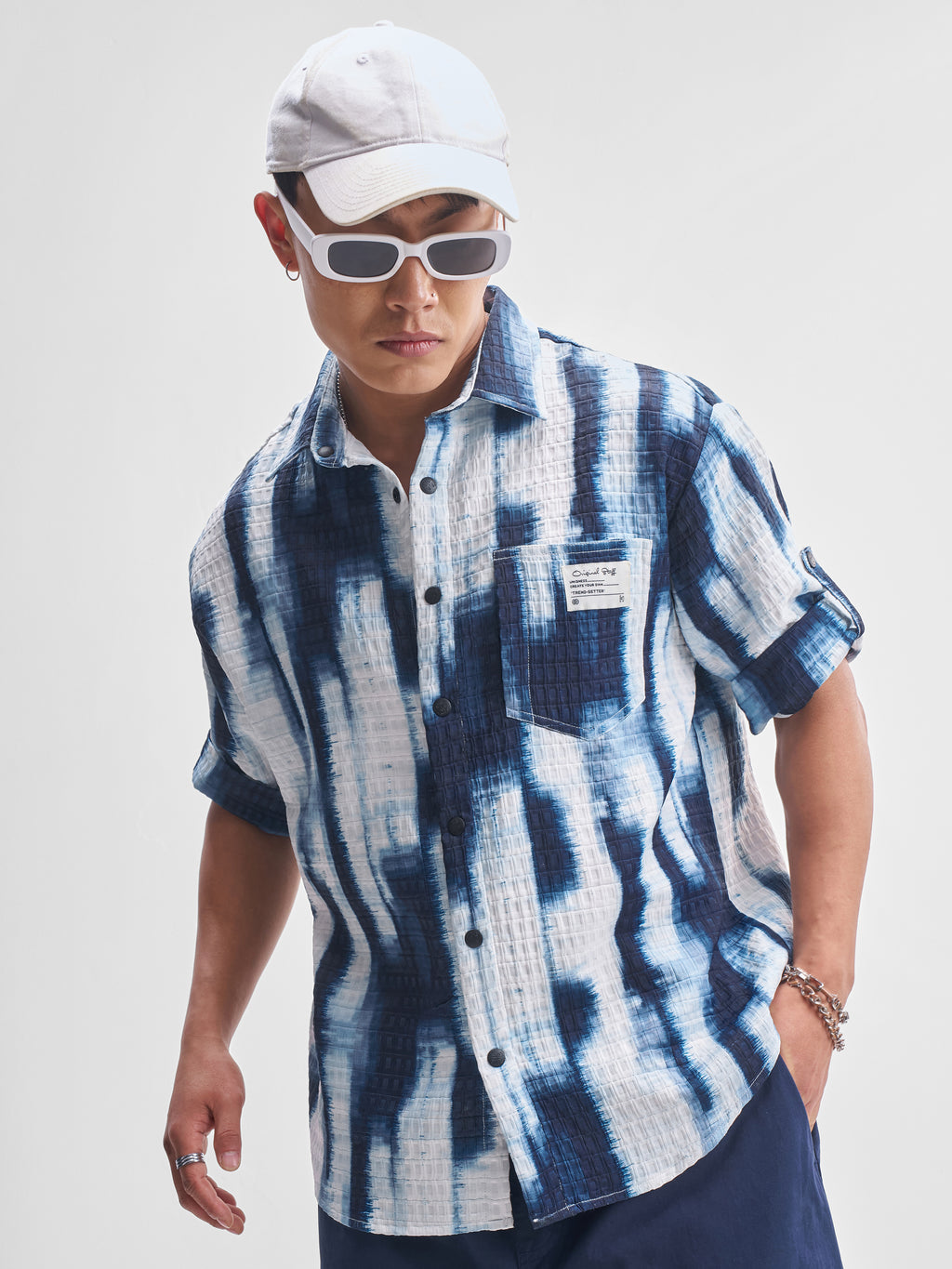 Highlander Men Blue Printed Oversized Fit Casual Shirt - Blue - Image 6