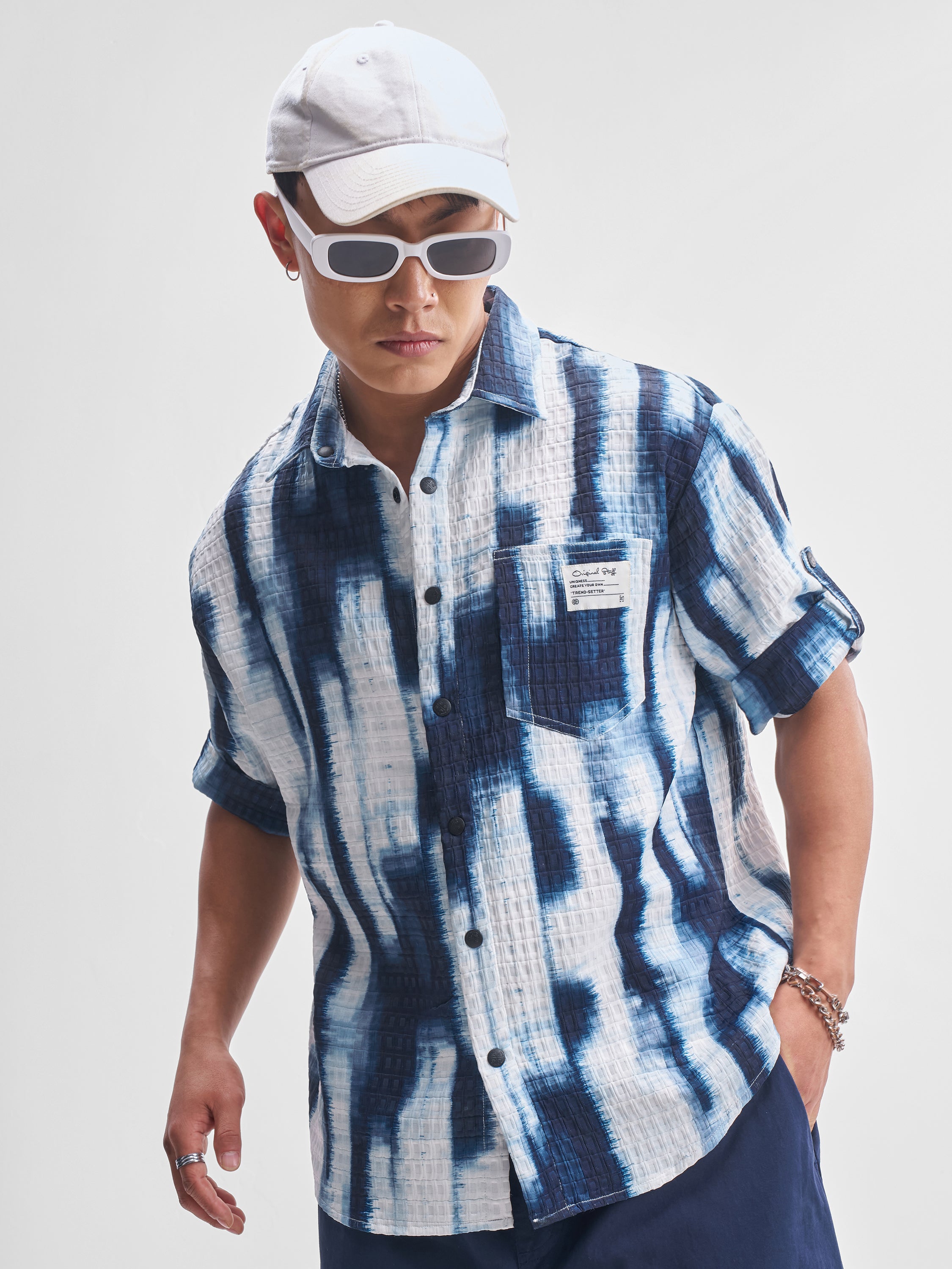 Highlander Men Blue Printed Oversized Fit Casual Shirt - Blue - Image 6