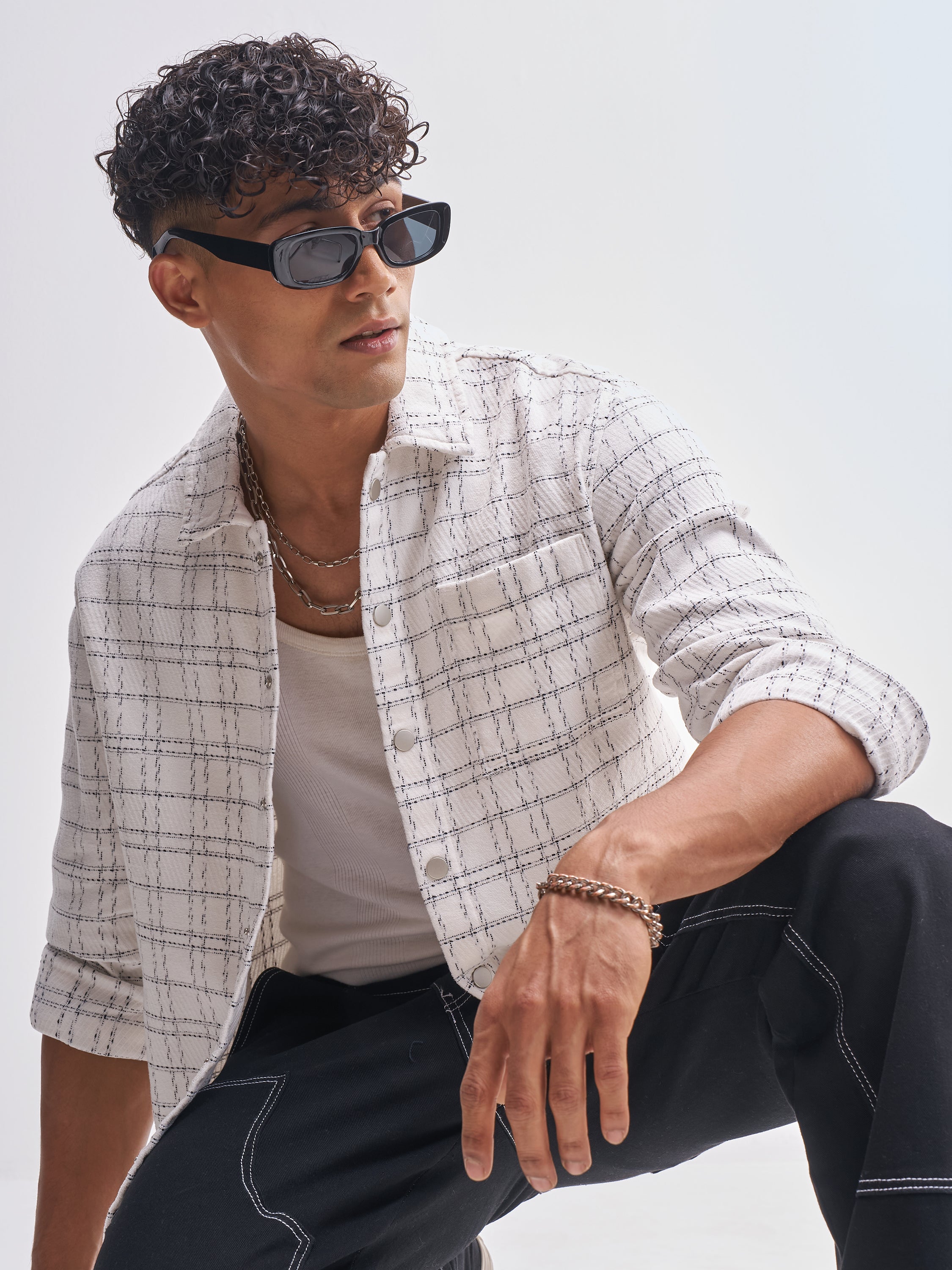 Highlander Men White Checked Relaxed Fit Casual Shirt - White - Image 1