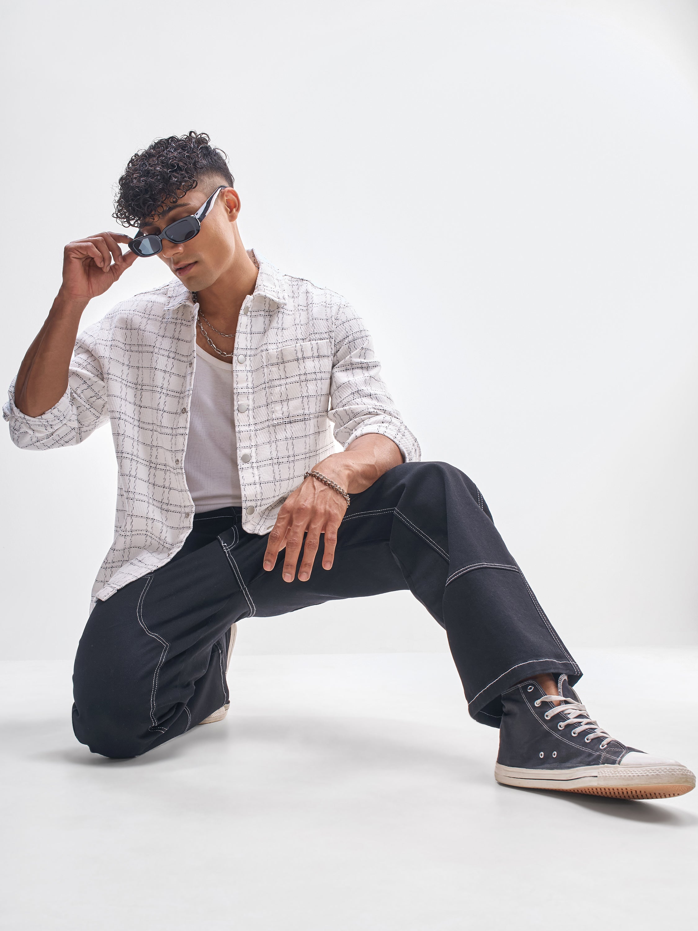 Highlander Men White Checked Relaxed Fit Casual Shirt - White - Image 2