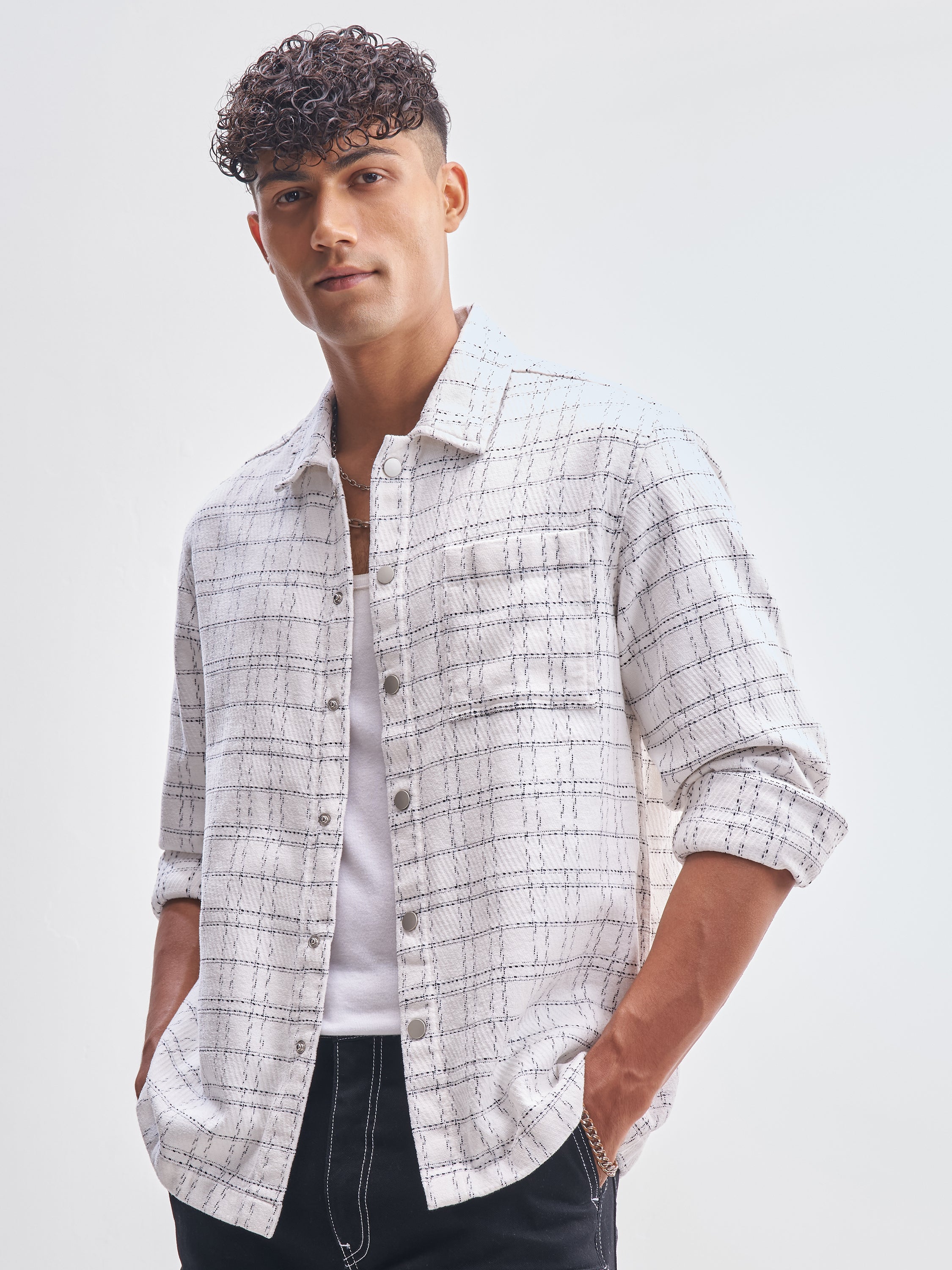 Highlander Men White Checked Relaxed Fit Casual Shirt - White - Image 4