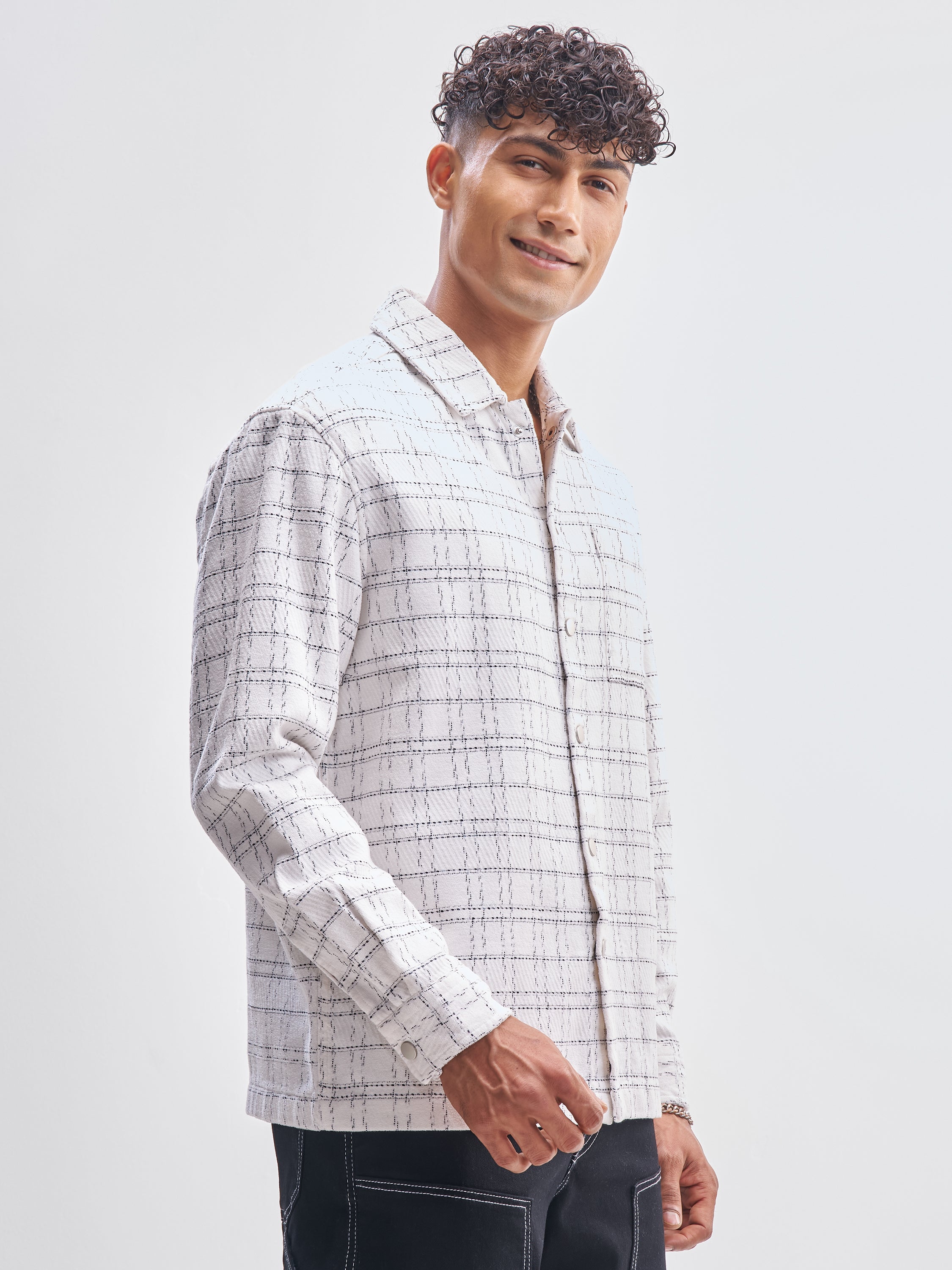 Highlander Men White Checked Relaxed Fit Casual Shirt - White - Image 6