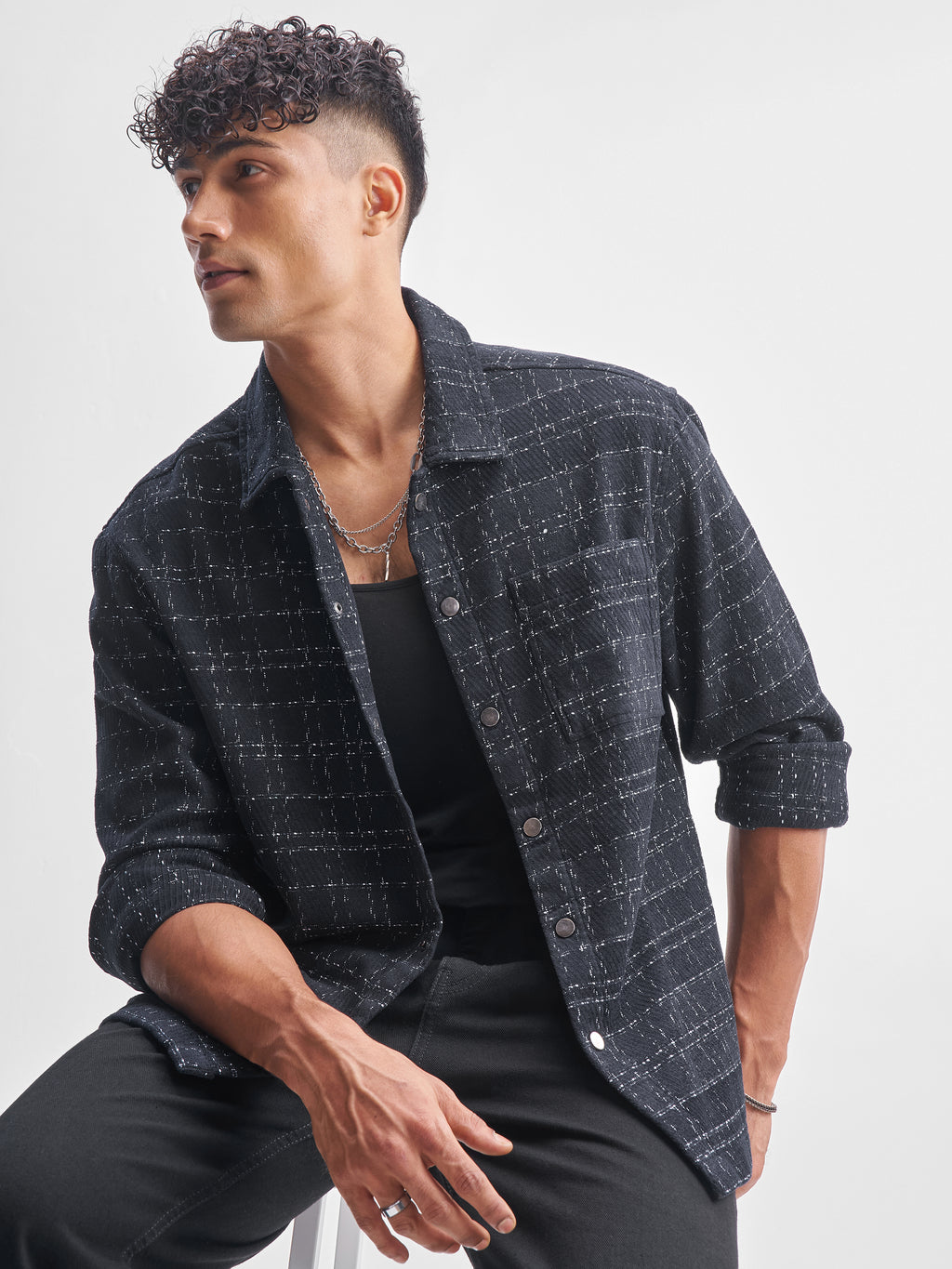 Highlander Men Black Checked Relaxed Fit Casual Shirt - Black - Image 1