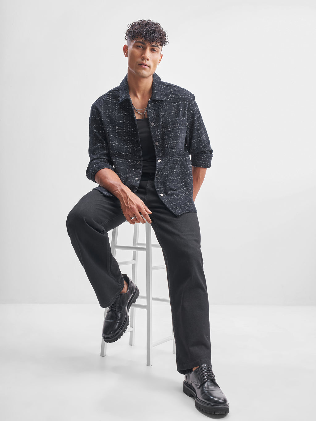 Highlander Men Black Checked Relaxed Fit Casual Shirt - Black - Image 2