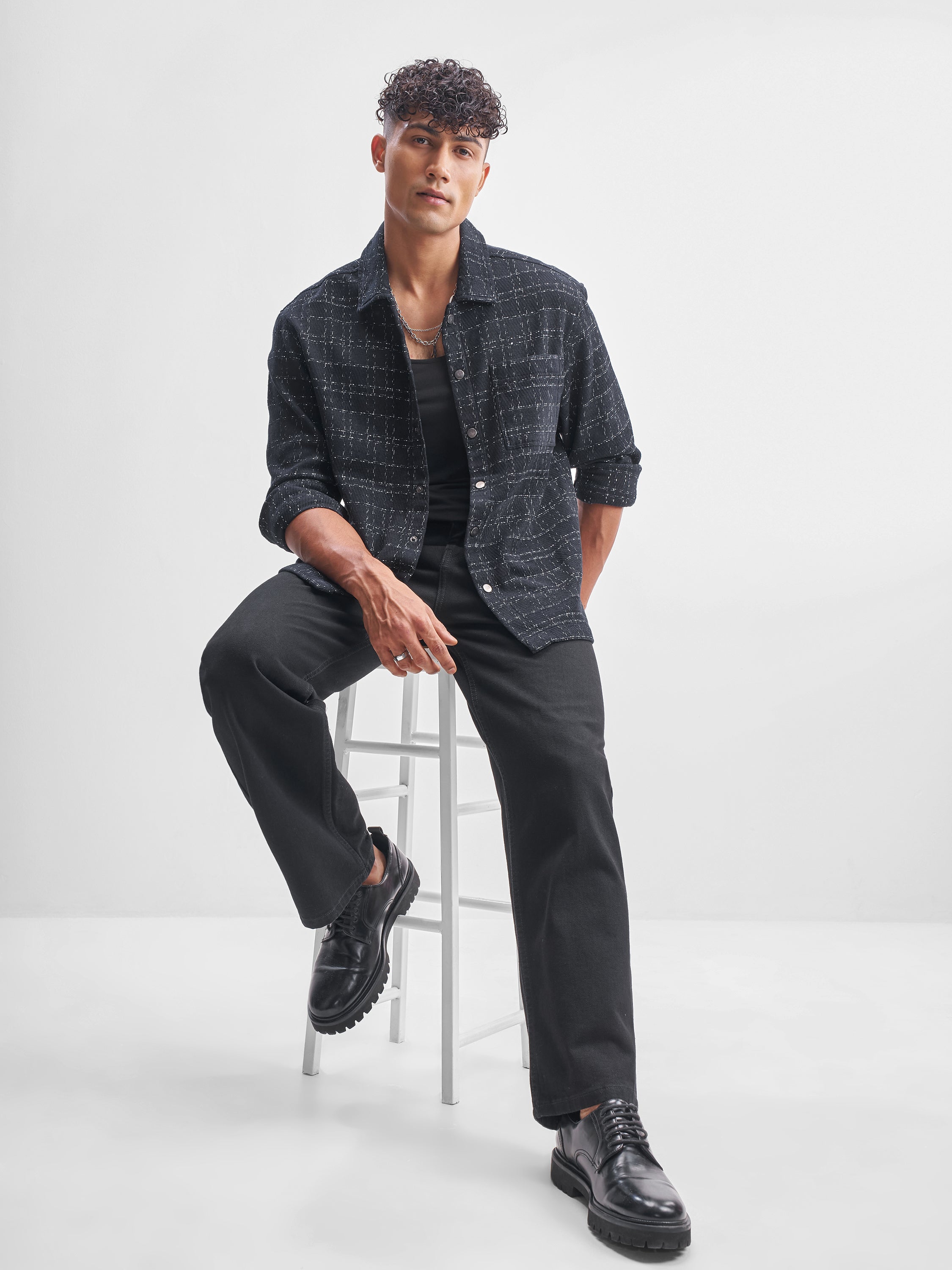 Highlander Men Black Checked Relaxed Fit Casual Shirt - Black - Image 2