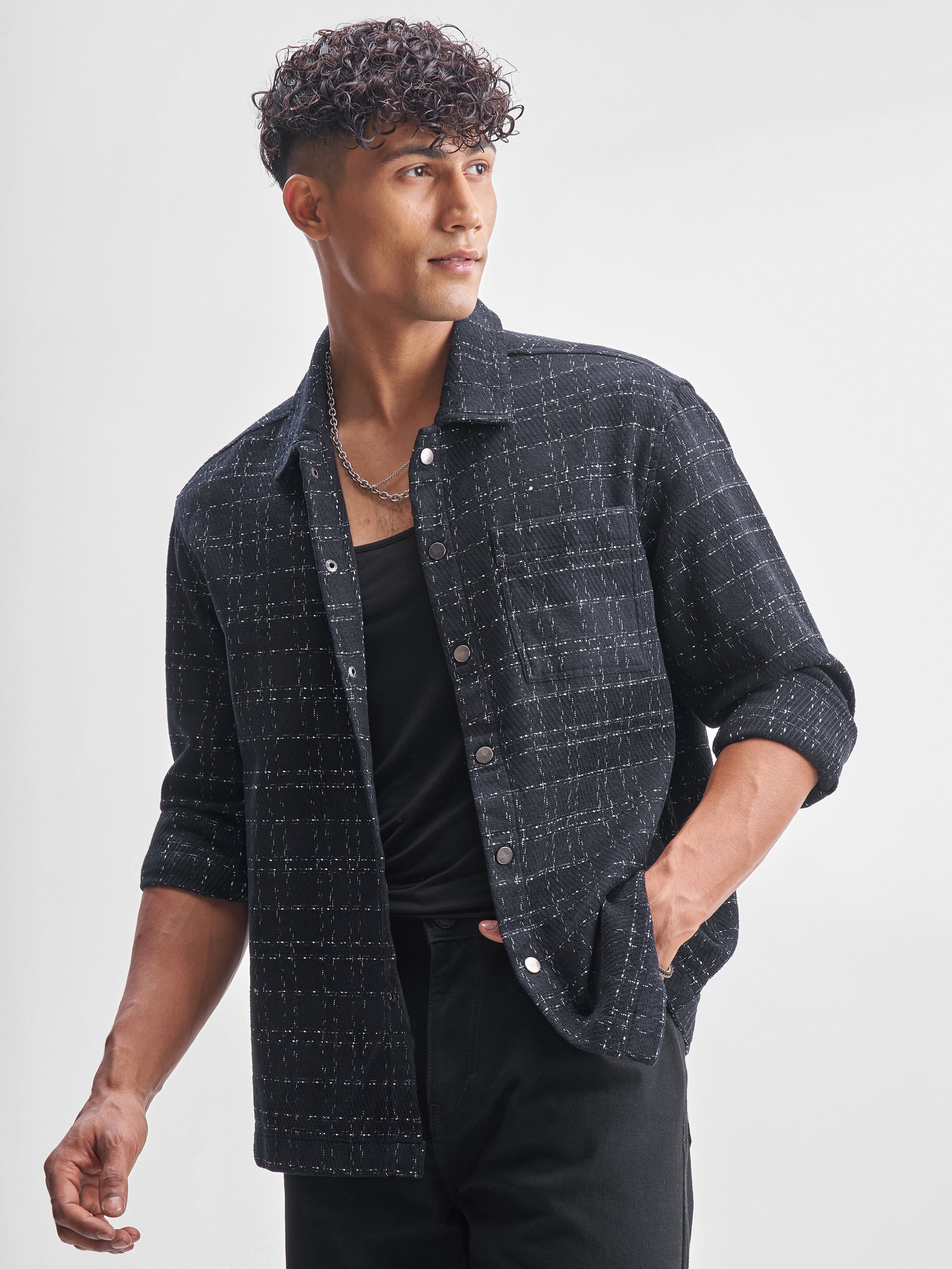 Highlander Men Black Checked Relaxed Fit Casual Shirt - Black - Image 4