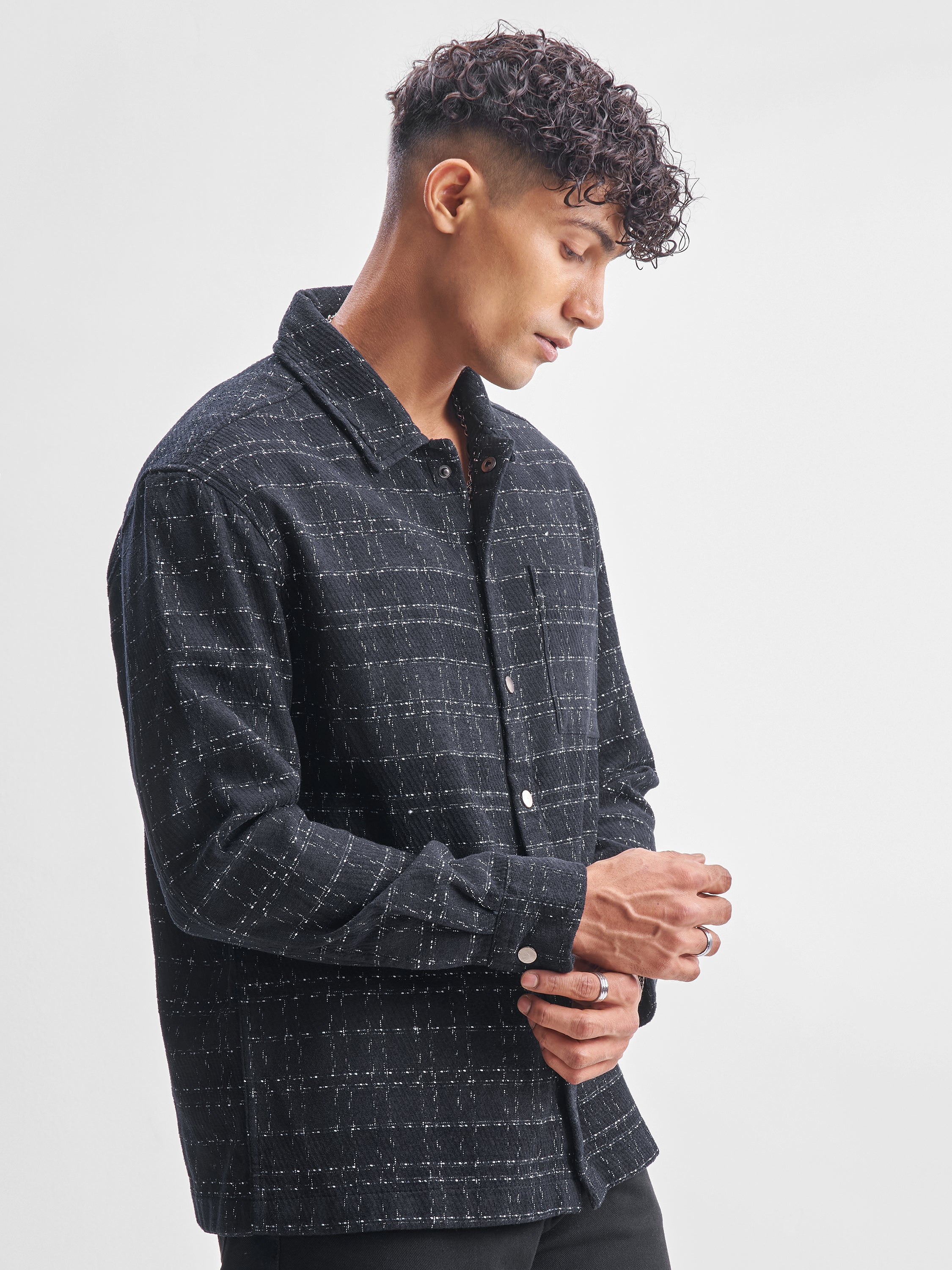 Highlander Men Black Checked Relaxed Fit Casual Shirt - Black - Image 6