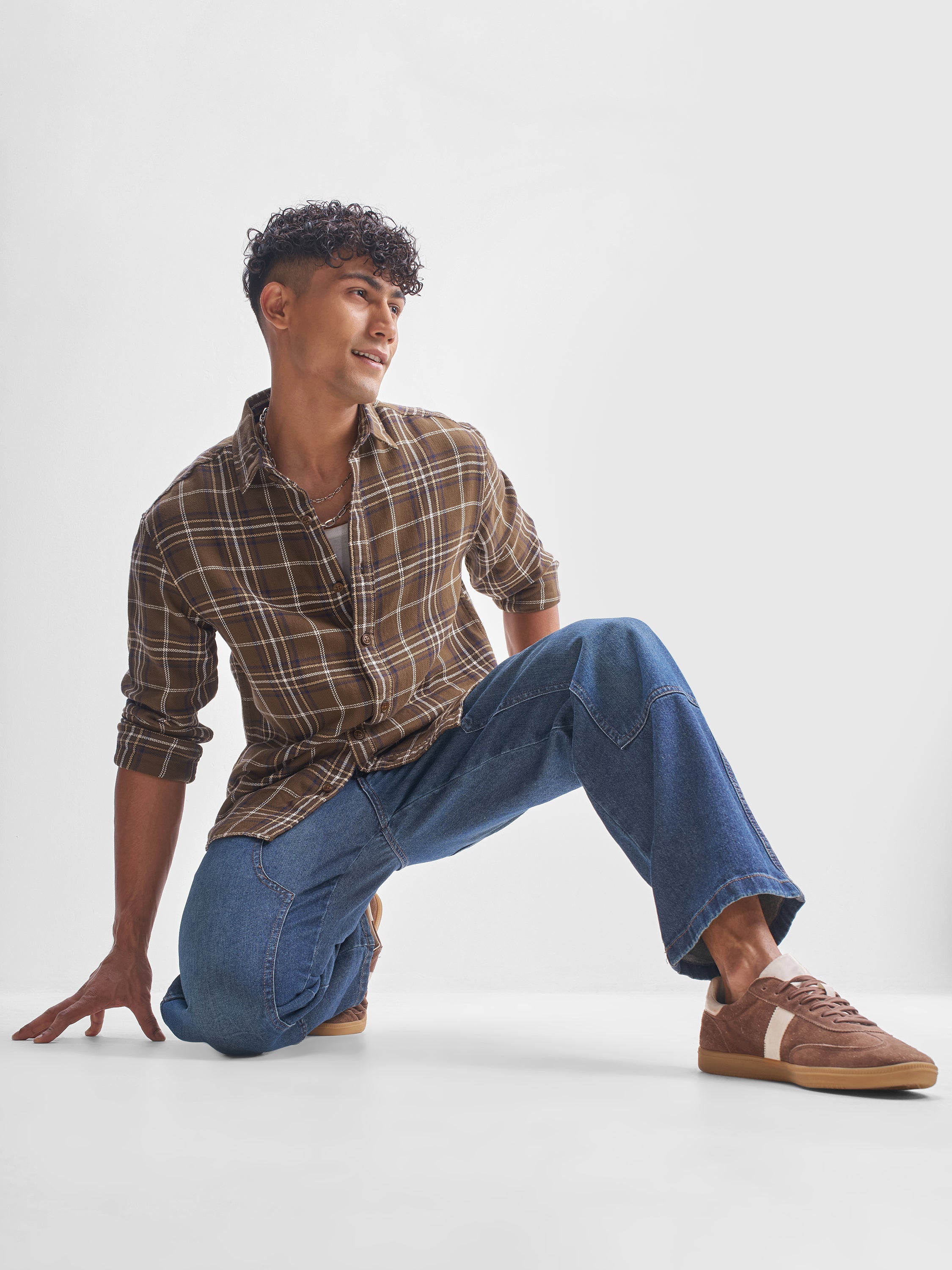 Highlander Men Brown Checked Oversized Fit Casual Shirt - Brown - Image 2