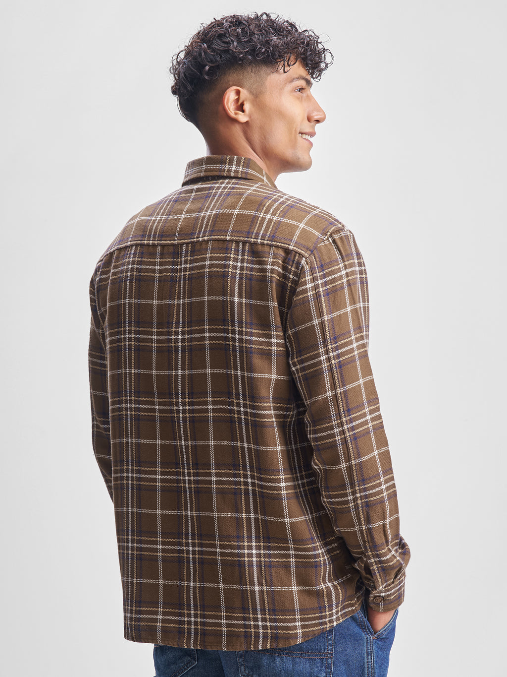 Highlander Men Brown Checked Oversized Fit Casual Shirt - Brown - Image 3