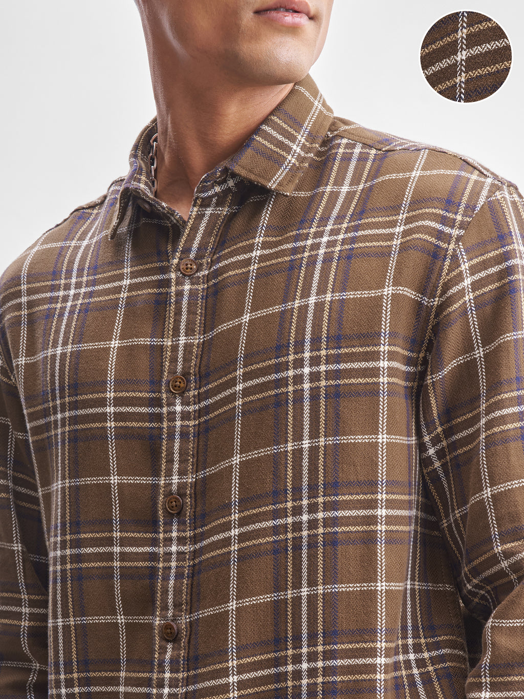 Highlander Men Brown Checked Oversized Fit Casual Shirt - Brown - Image 5