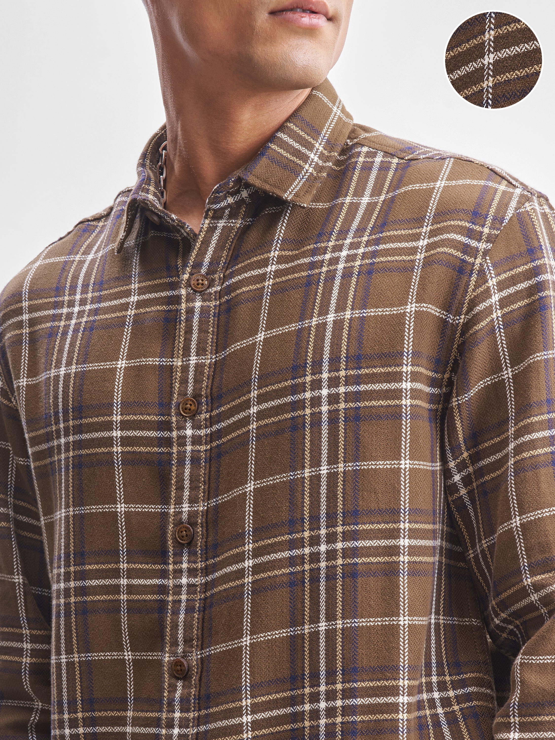 Highlander Men Brown Checked Oversized Fit Casual Shirt - Brown - Image 5