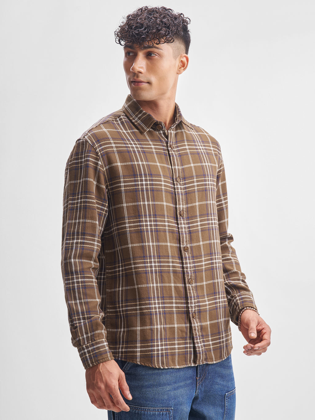 Highlander Men Brown Checked Oversized Fit Casual Shirt - Brown - Image 6