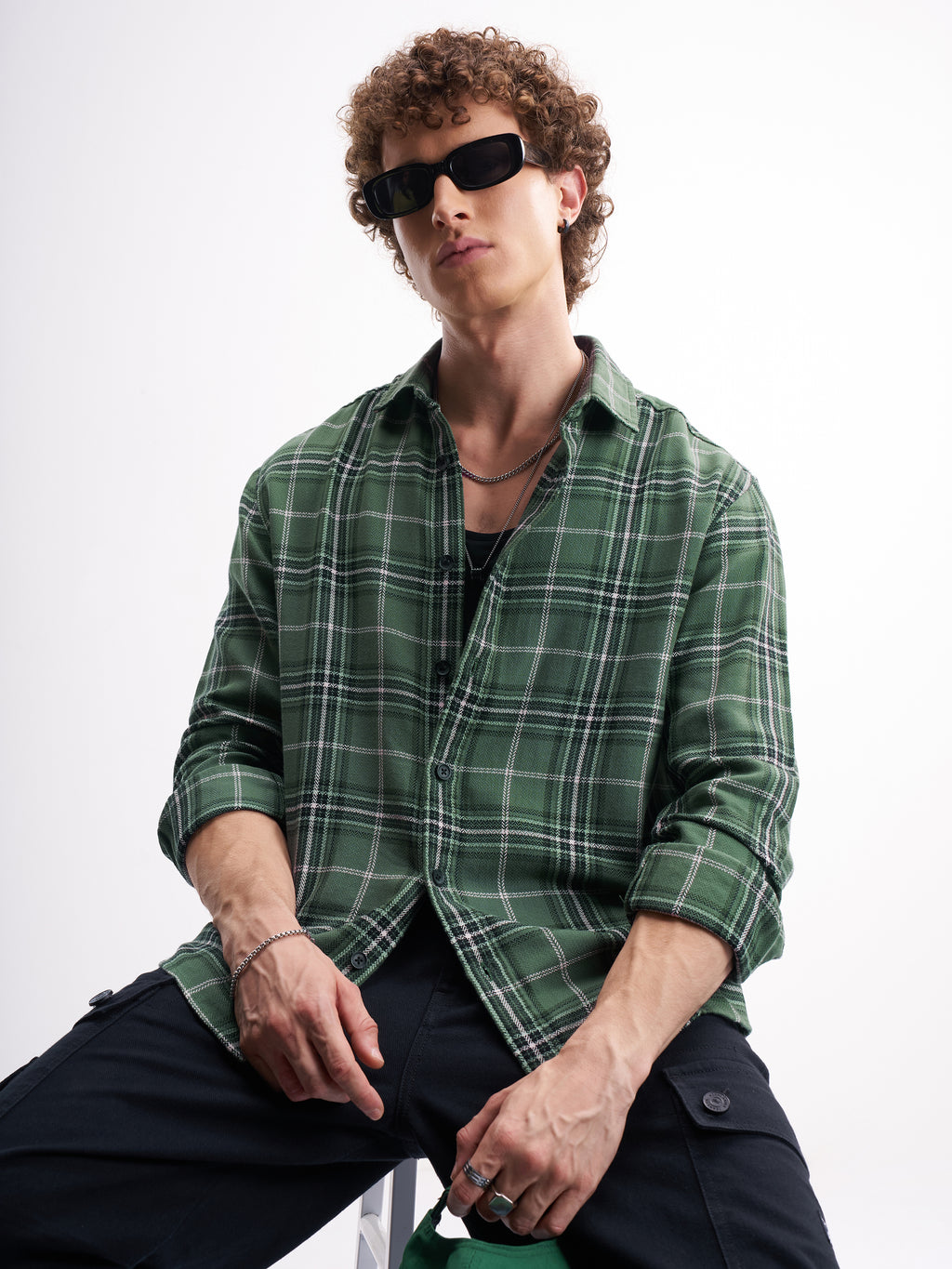 Highlander Men Green Checked Relaxed Fit Casual Shirt - Green - Image 1