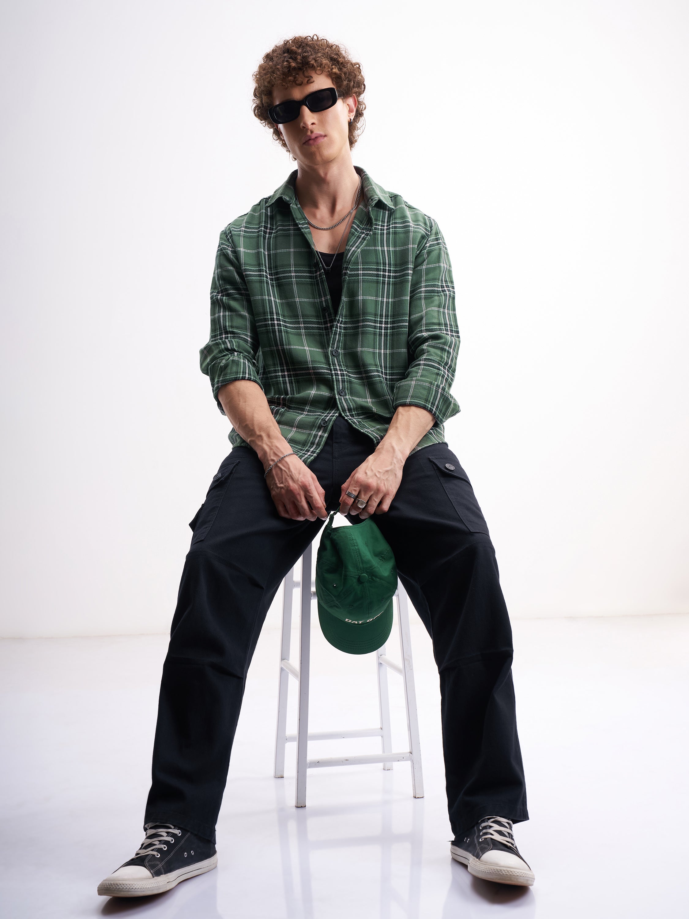Highlander Men Green Checked Relaxed Fit Casual Shirt - Green - Image 2