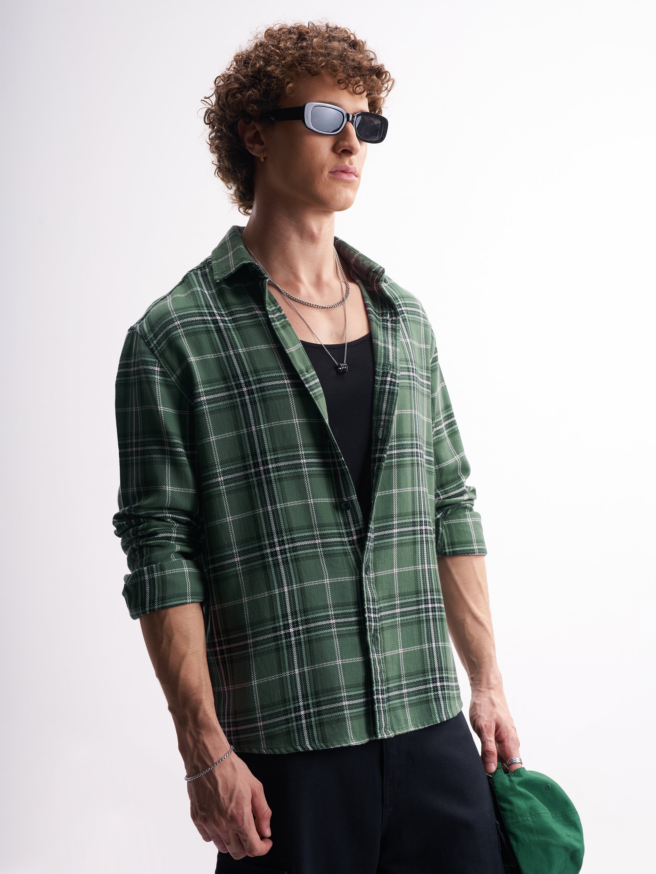 Highlander Men Green Checked Relaxed Fit Casual Shirt - Green - Image 6