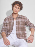 Highlander Men Brown Checked Relaxed Fit Casual Shirt - Brown - Image 1