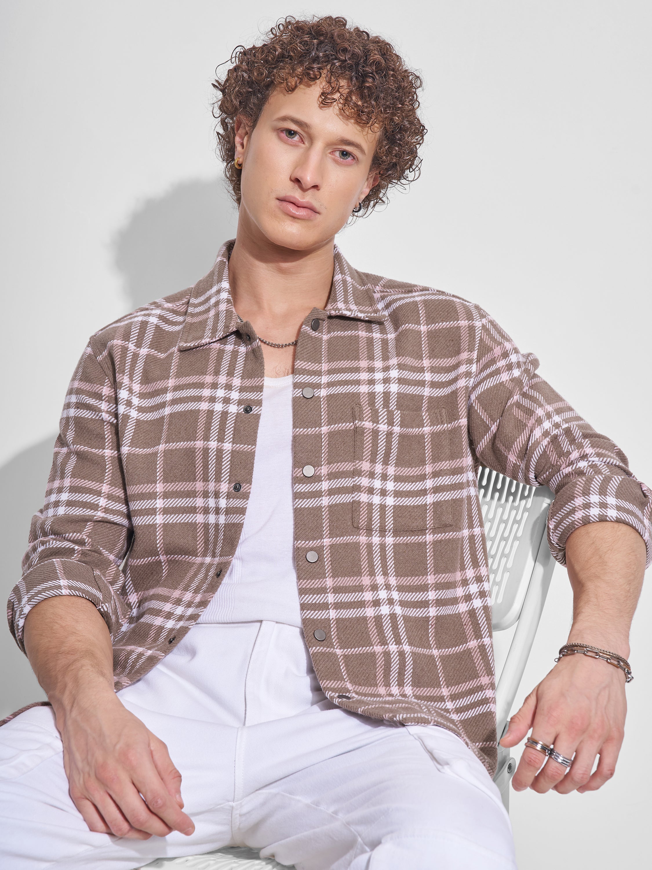 Highlander Men Brown Checked Relaxed Fit Casual Shirt - Brown - Image 1