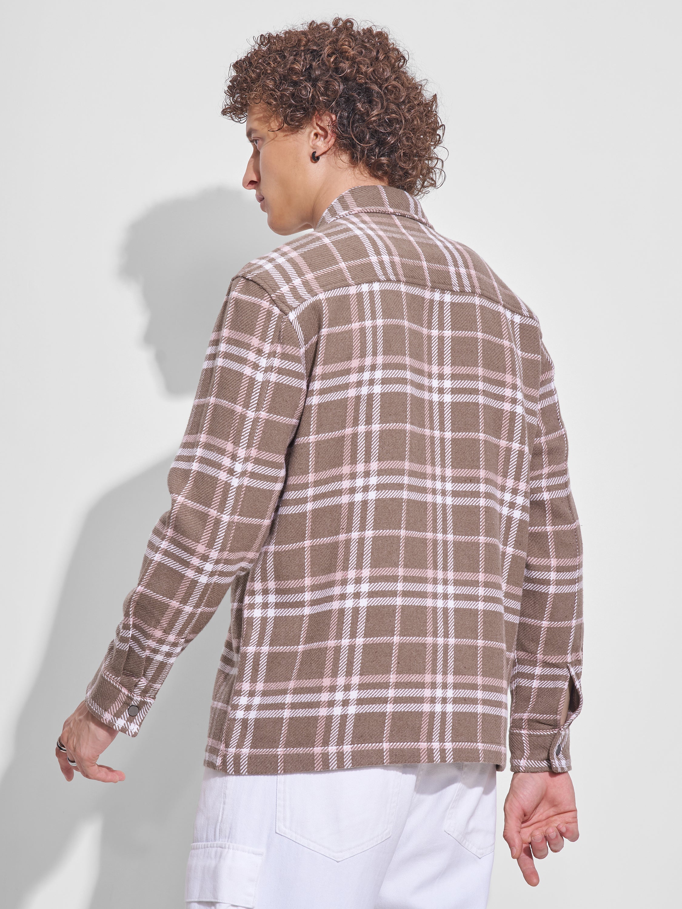 Highlander Men Brown Checked Relaxed Fit Casual Shirt - Brown - Image 3