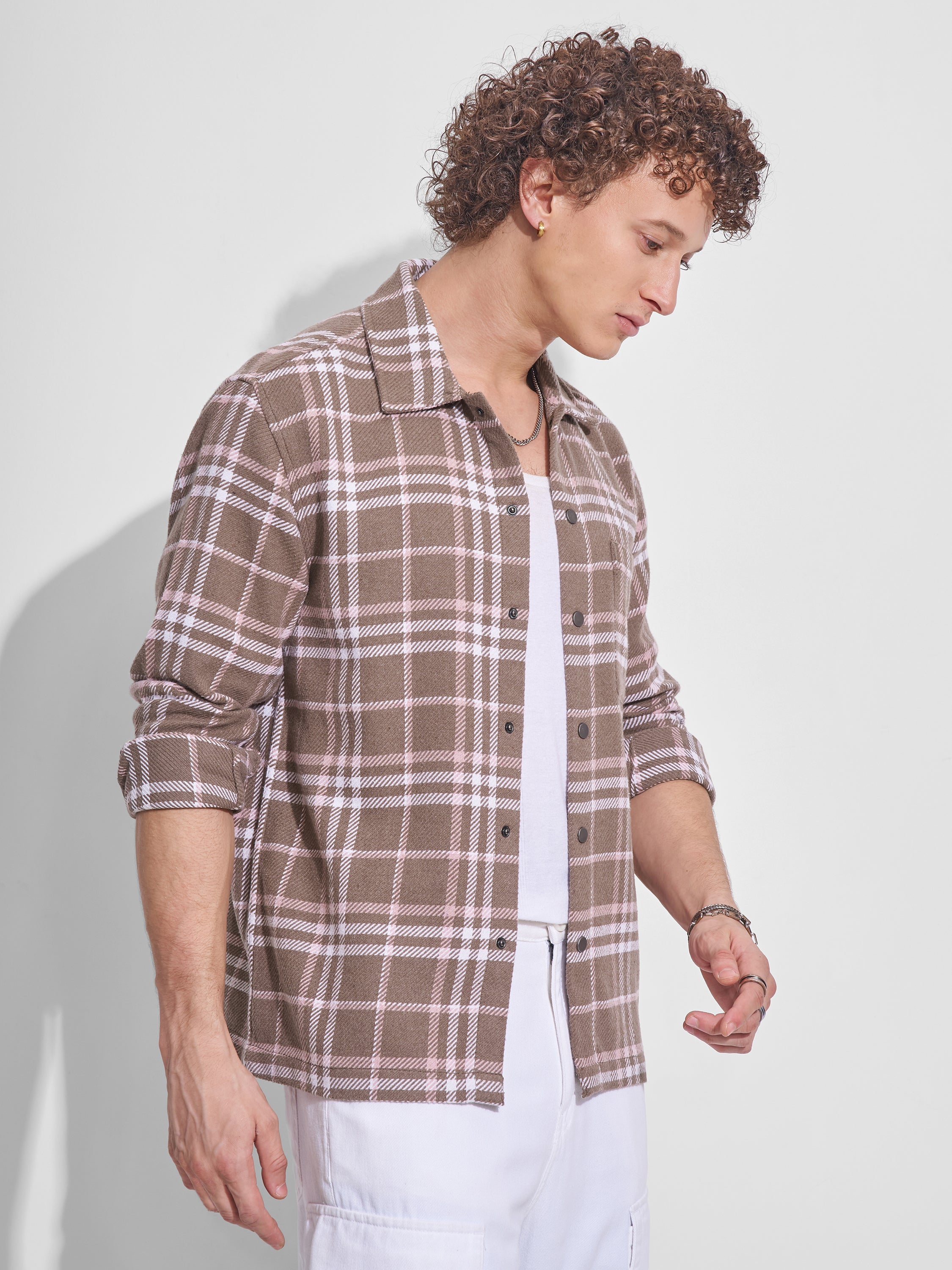 Highlander Men Brown Checked Relaxed Fit Casual Shirt - Brown - Image 6