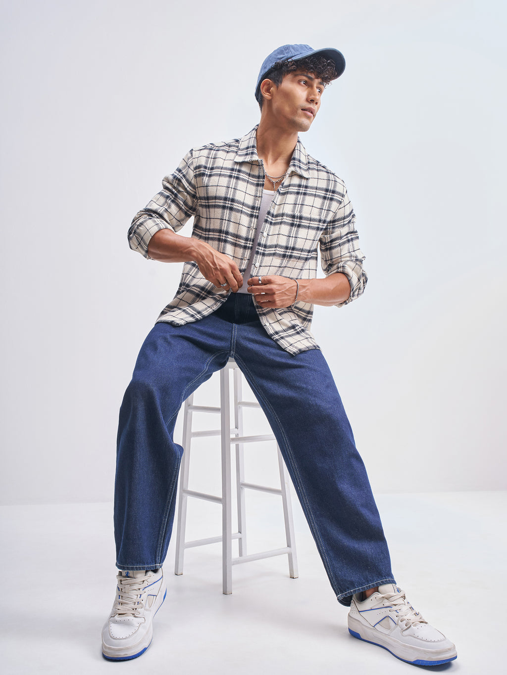 Highlander Men Cream Checked Relaxed Fit Casual Shirt - Cream - Image 2