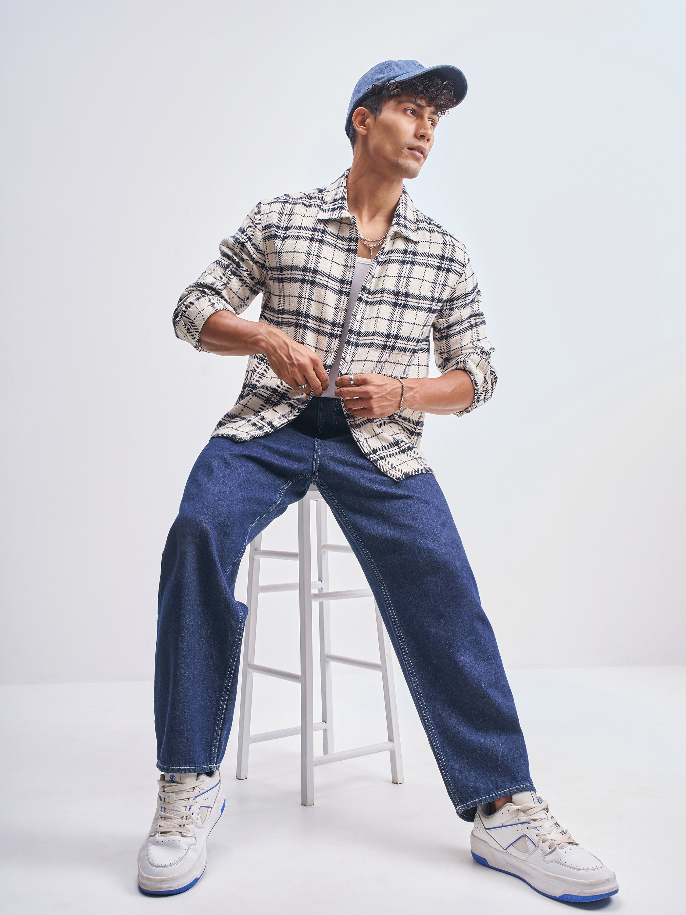 Highlander Men Cream Checked Relaxed Fit Casual Shirt - Cream - Image 2