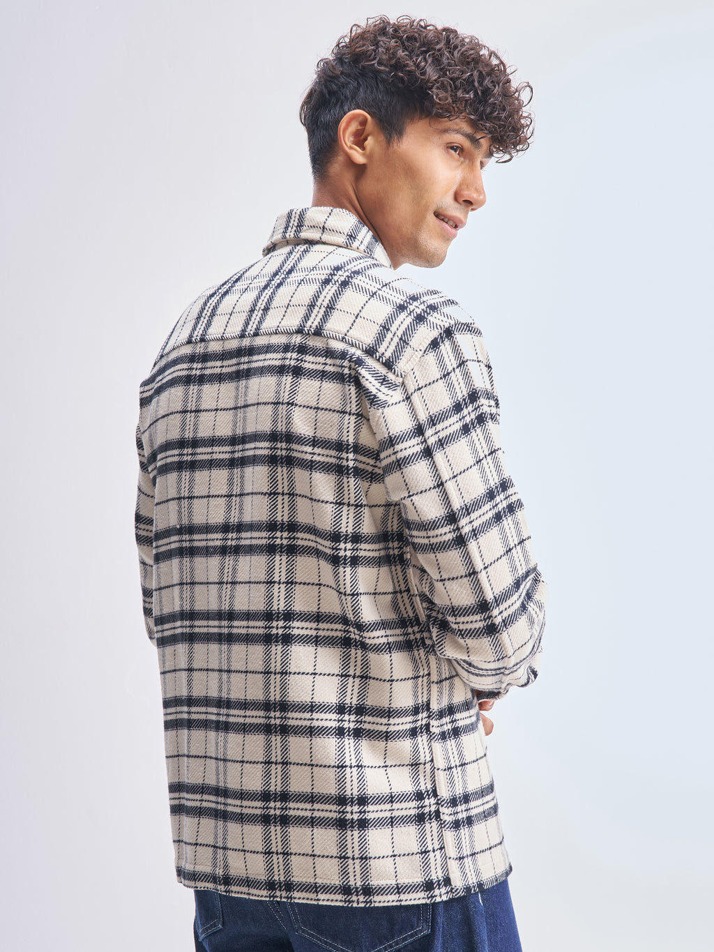Highlander Men Cream Checked Relaxed Fit Casual Shirt - Cream - Image 3