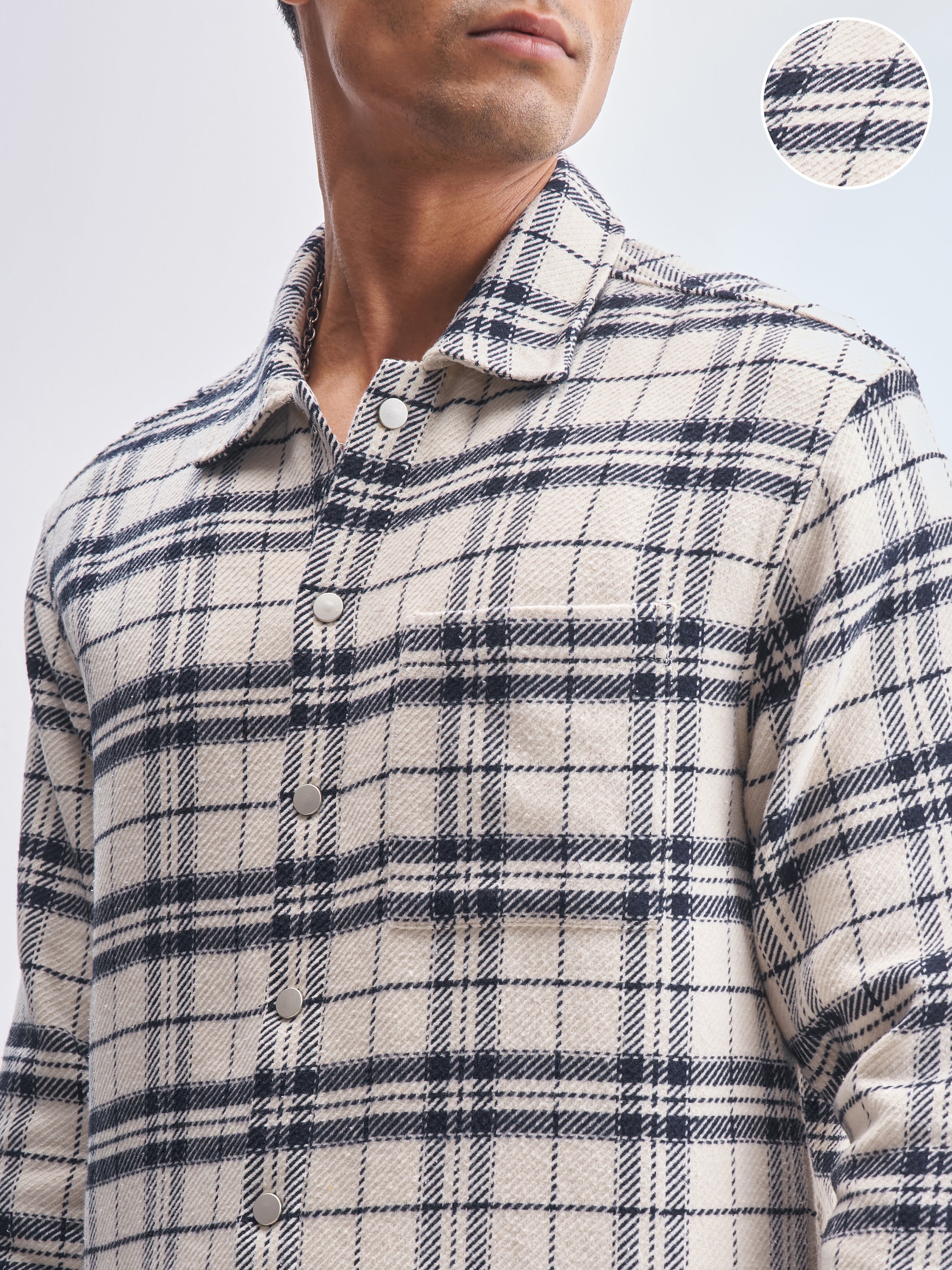 Highlander Men Cream Checked Relaxed Fit Casual Shirt - Cream - Image 5