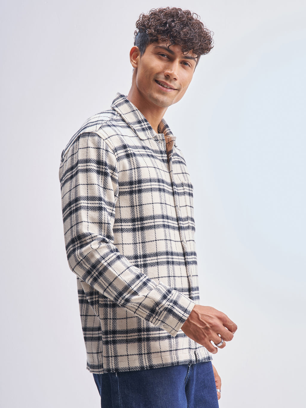 Highlander Men Cream Checked Relaxed Fit Casual Shirt - Cream - Image 6