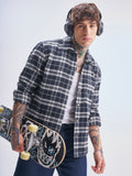 Highlander Men Navy Blue Checked Relaxed Fit Casual Shirt - Navy Blue - Image 1