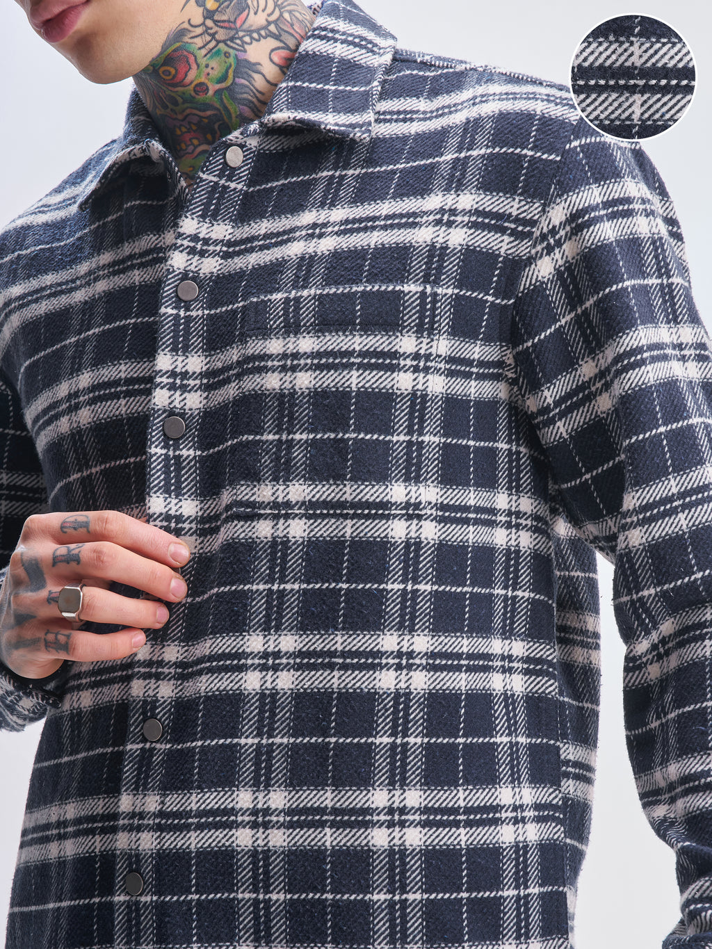 Highlander Men Navy Blue Checked Relaxed Fit Casual Shirt - Navy Blue - Image 5