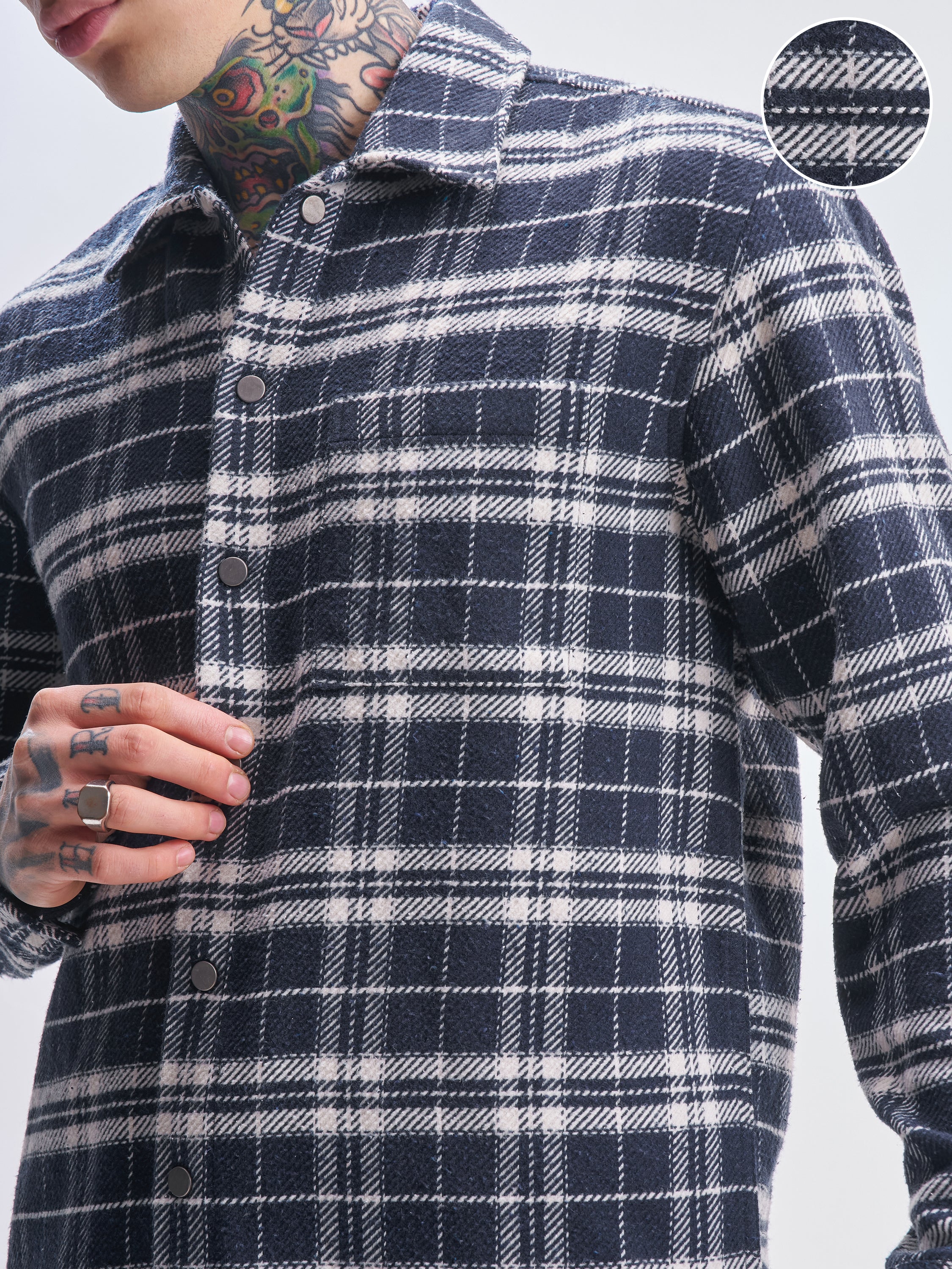Highlander Men Navy Blue Checked Relaxed Fit Casual Shirt - Navy Blue - Image 5