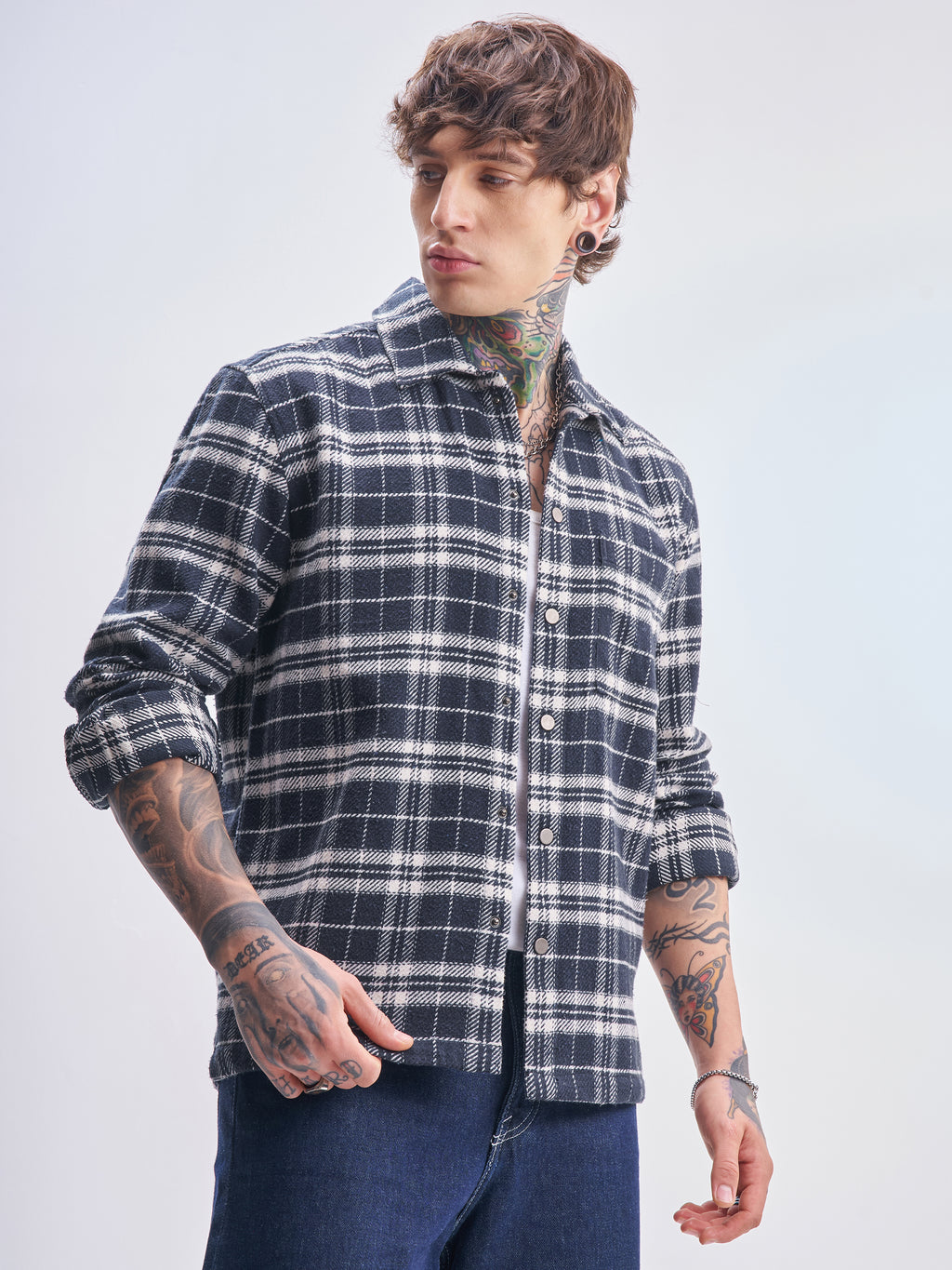 Highlander Men Navy Blue Checked Relaxed Fit Casual Shirt - Navy Blue - Image 6