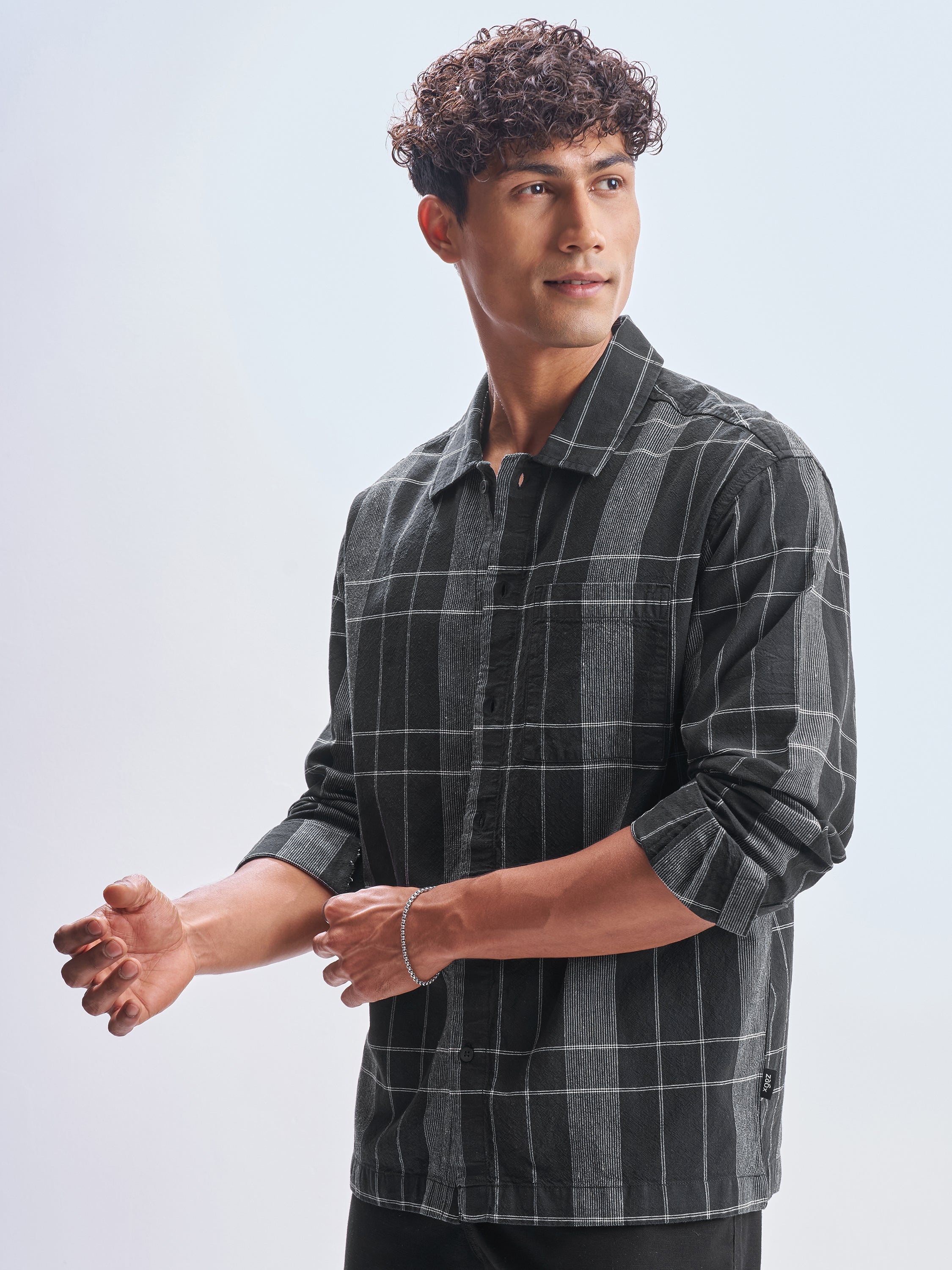 Highlander Men Black Checked Oversized Fit Casual Shirt - Black - Image 4