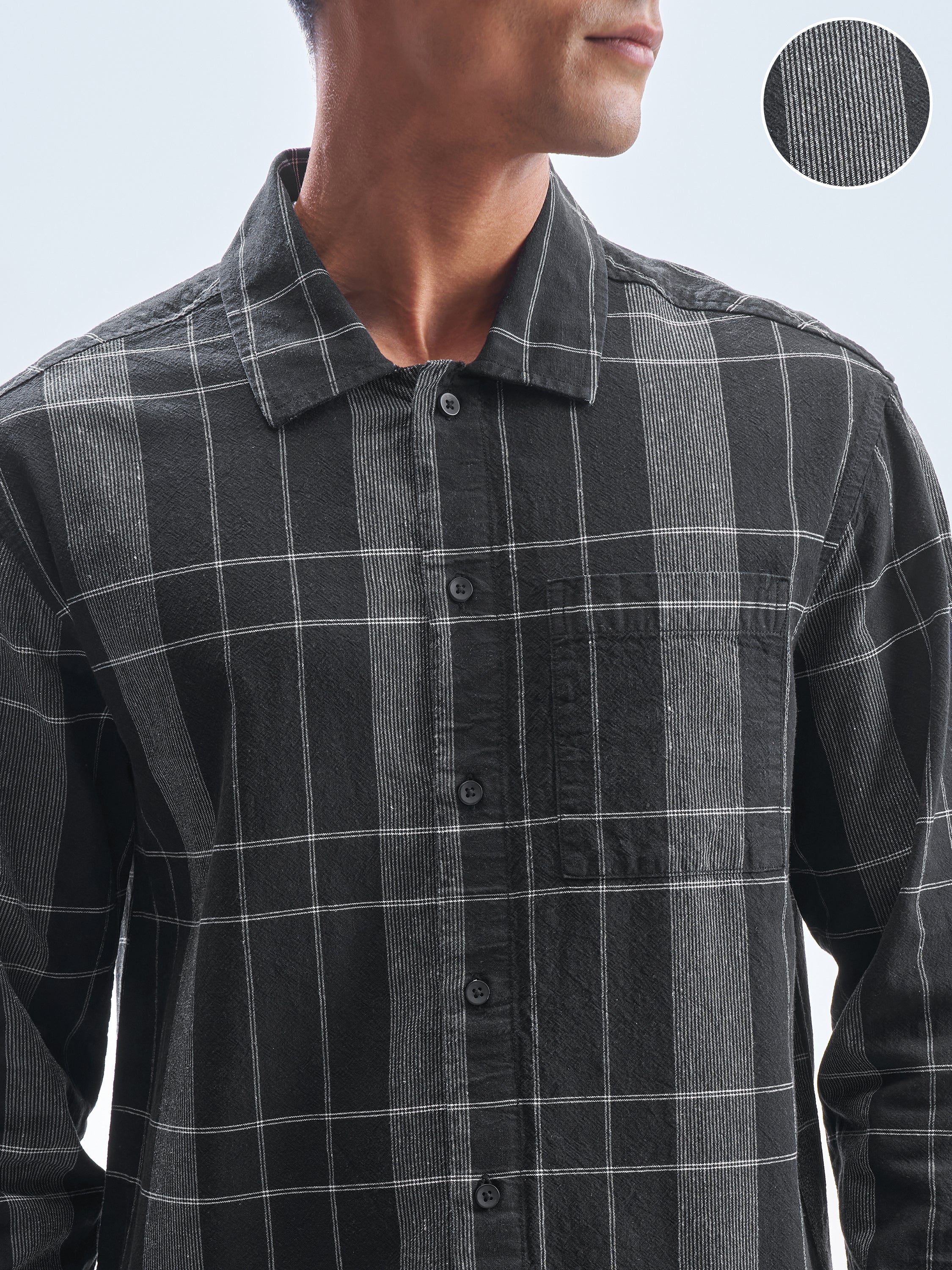 Highlander Men Black Checked Oversized Fit Casual Shirt - Black - Image 5