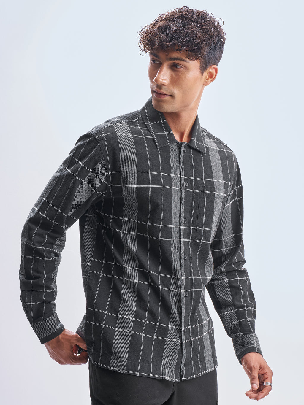 Highlander Men Black Checked Oversized Fit Casual Shirt - Black - Image 6