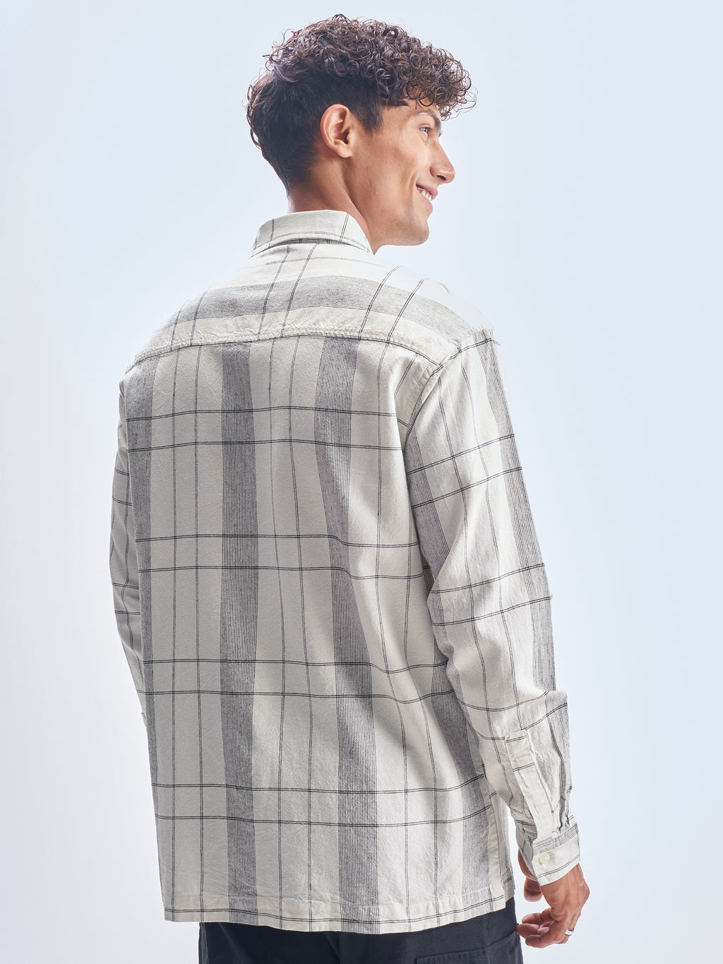 Highlander Men Cream Checked Oversized Fit Casual Shirt - Cream - Image 3